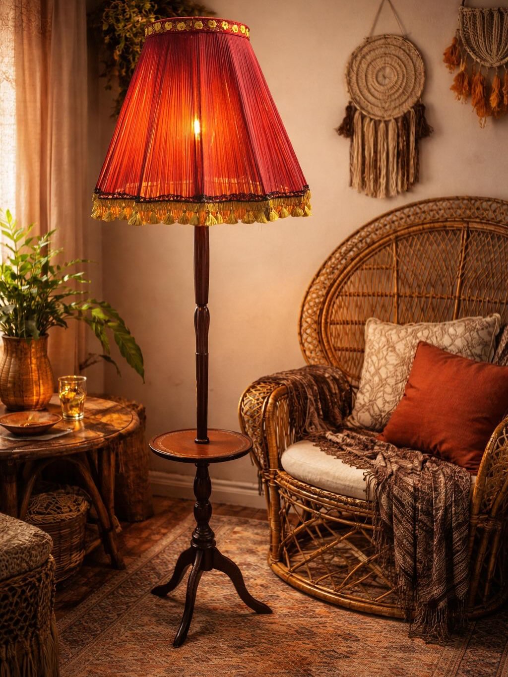 -SOLD-
What a great idea! Combine your lamp and table in one fabulous piece, like this midcentury standard lamp. Gorgeous pleated shade in a lovely russet red decorated with gold tassels. Elegant mahogany stand with tripod feet and leather-top wine table š·
A unique item, it measures H157cm £85
Have a great day š
#midcentury #lamp #standardlamp #floorlamp #winetable