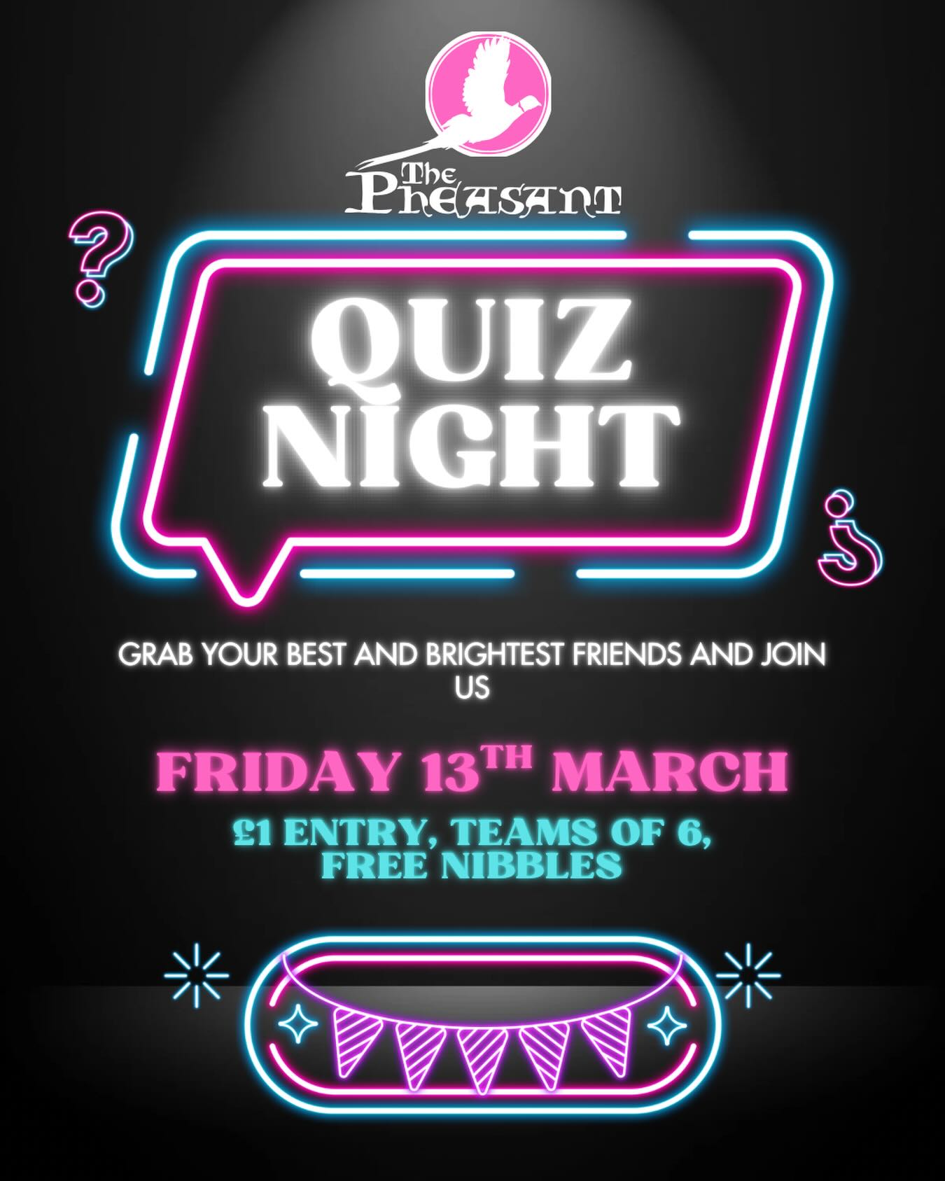 📢 SAVE THE (NEW) DATE! ‼️
Due to a clash with the Ireland/Wales Six Nations game, we are moving our monthly pub quiz to the following week. Get your teams booked in on 02892638056.
#pubquiz #thepheasantrestaurant