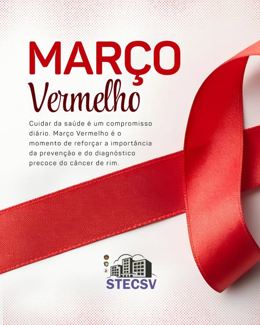 🔴 Março Vermelho - Mês de Conscientização sobre o Câncer de Rim 🔴
Cuidar da saúde é um compromisso diário. O Março Vermelho nos lembra da importância da prevenção e do diagnóstico precoce do câncer de rim. Quanto antes identificado, maiores são as chances de tratamento e recuperação.
Fique atento aos sinais do seu corpo, mantenha seus exames em dia e procure orientação médica regularmente. Prevenção é um ato de cuidado com você e com quem você ama ❤️
O STECSV reforça a importância da informação e do cuidado com a saúde dos trabalhadores em edifícios e condomínios de São Vicente. Juntos somos mais fortes, mais conscientes e mais protegidos.
Compartilhe essa mensagem e ajude a salvar vidas 🙌
#MarçoVermelho #SaúdeDoTrabalhador #stecsv
