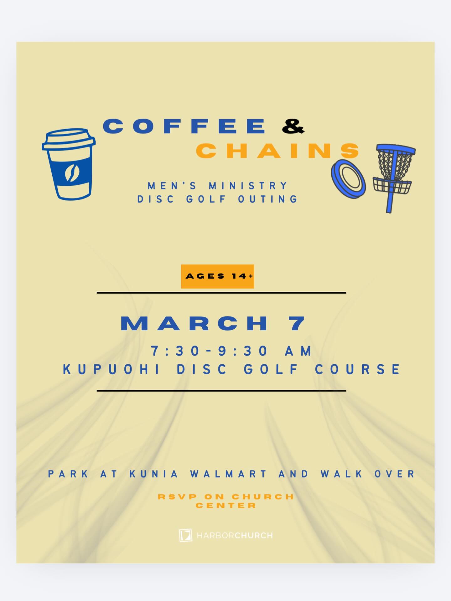 Start your Saturday with strong coffee, solid conversation, and some friendly competition. Join the men of Harbor North Shore for a relaxed morning of disc golf and fellowship. Whether you’ve played before or not, this is about connection, encouragement, and showing up for one another. Bring discs if you’ve got them, extras will be available.