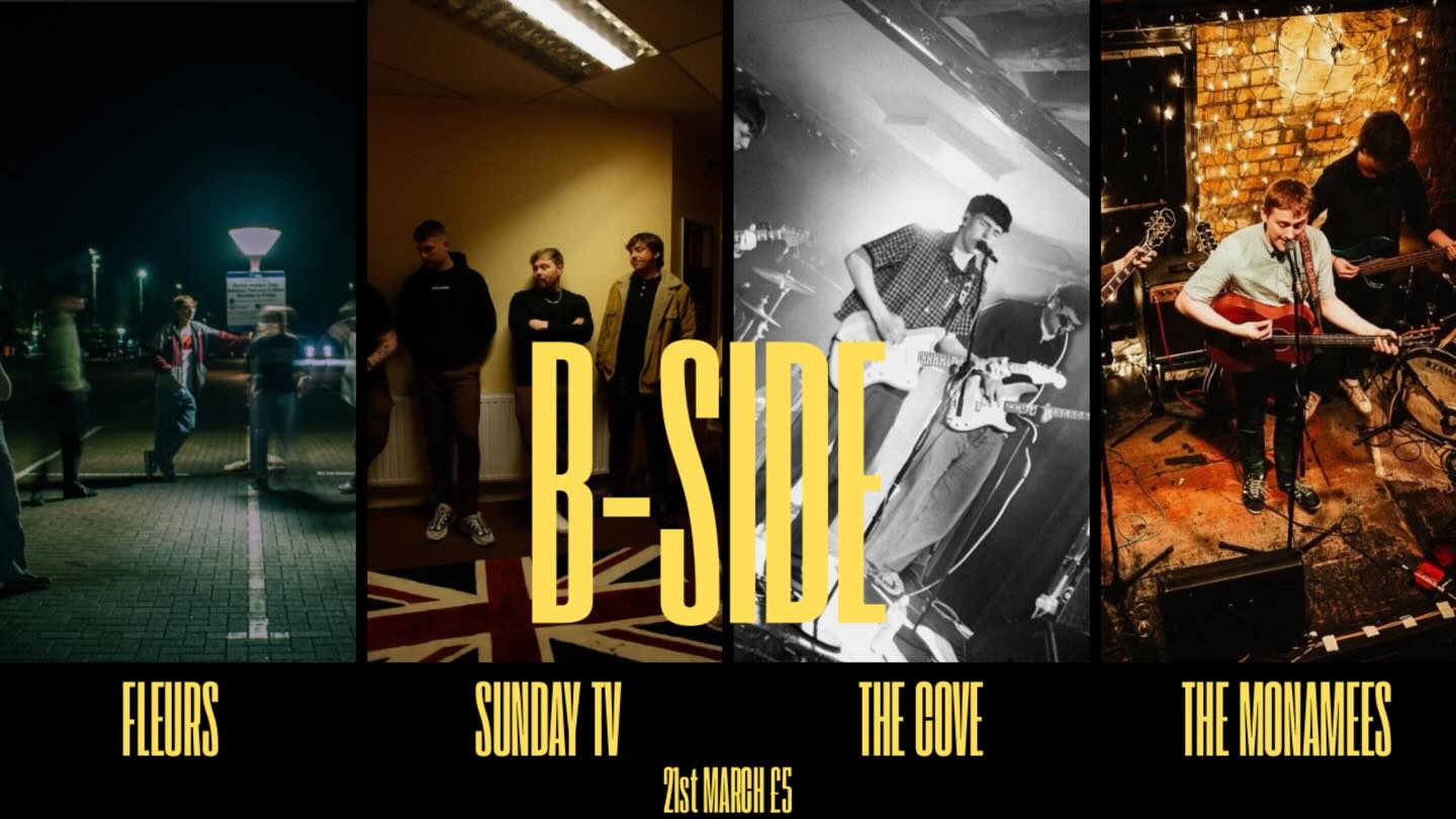 𝗪𝗜𝗚𝗔𝗡
A reminder to grab your tickets to B-Side Live from Boulevard on March 21st.
4 bands. 1 Night.
Tickets: https://www.fatsoma.com/e/7idz1sks/b-side-live-fleurs-sunday-tv-the-cove-the-monamees-boulevard