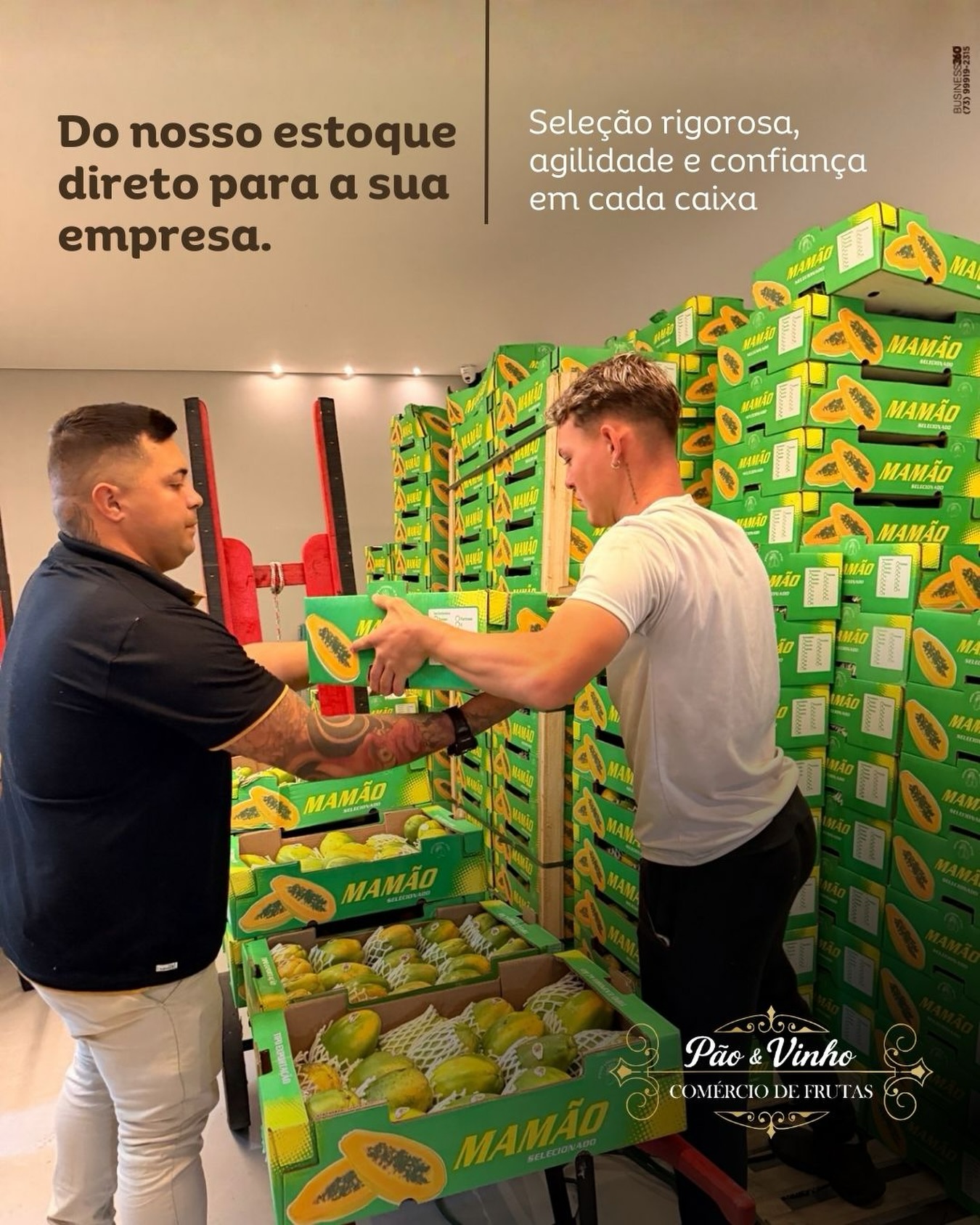 Aqui o processo é levado a sério: conferência, padronização e cuidado em cada etapa para o seu pedido chegar com qualidade e no tempo certo.
Seja para abastecer mercado, sacolão, frutaria ou distribuidora, a Pão e Vinho trabalha com organização, volume e atendimento rápido para facilitar sua rotina.
Quer cotar mamão e outras frutas com entrega alinhada e suporte de verdade?
Chama no WhatsApp e faça seu pedido.
📍 Ceasa Curitiba, Pavilhão D, Box 248 e 249, BR 116 km 10, 22881, Tatuquara, Curitiba PR
📲 (41) 99143-6215
#PaoEVinho #PaoEVinhoComercioDeFrutas #AgenciaBusiness360