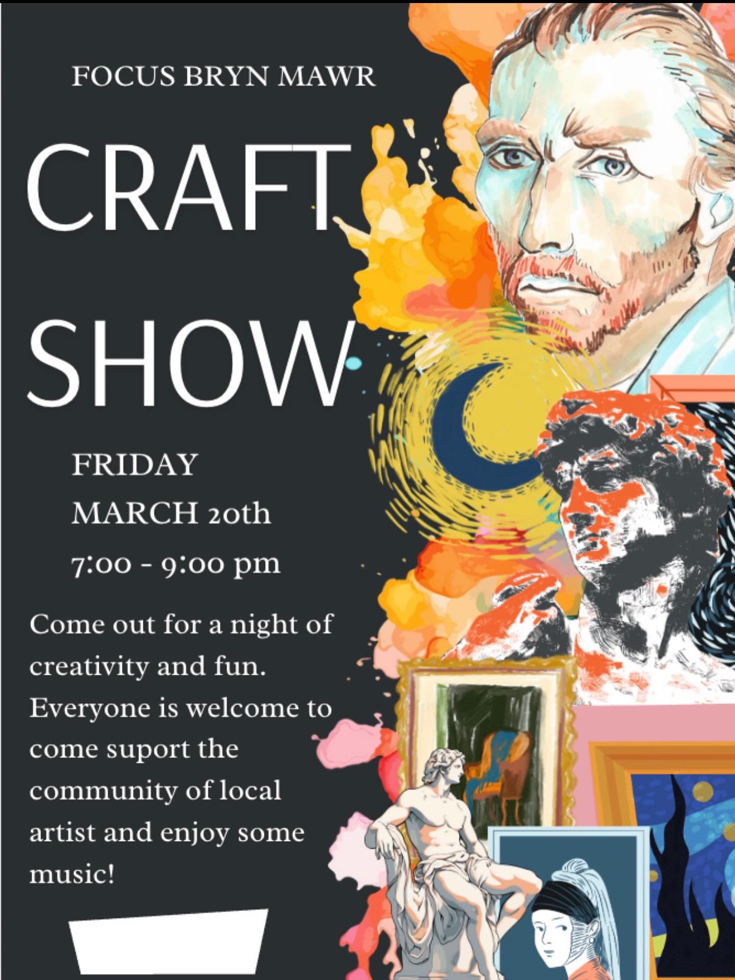 Focus parties are back! We have an awesome band of great musicians coming and some talented artist showing their works. Join us for what should be a very fun time.