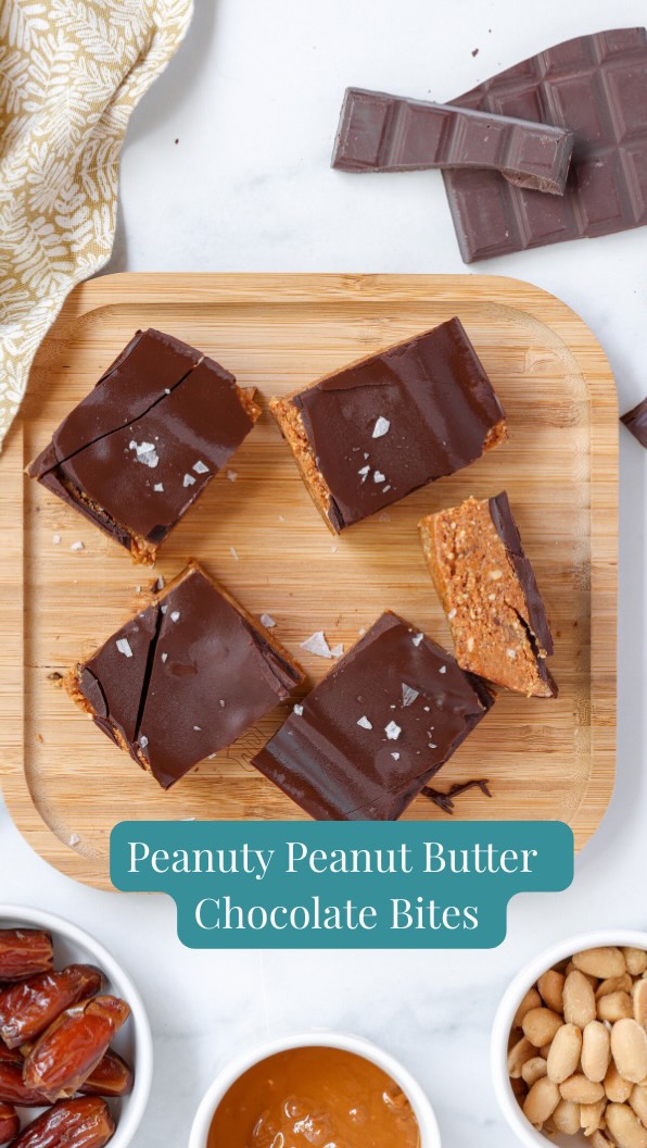 These Peanutty Peanut Butter Bites are rich, chewy, lightly sweet, and topped with a delicious dark chocolate layer.
They taste indulgent. They’re built from real ingredients. And they actually satisfy — not send you back into the pantry 10 minutes later.
This is how we do dessert when we care about body composition, blood sugar, and feeling strong in midlife.
No weird ingredients. No “diet treat” energy. Just smart structure + real food.
Peanutty Peanut Butter BitesServes 20 | 15 minutes (+ chill)
Ingredients:
7 oz unsalted peanuts
7 oz Medjool dates
8 tbsp crunchy peanut butter
10.5 oz dairy-free dark chocolate
1 tbsp coconut oil
Flaky sea salt
Blitz peanuts + dates (wet sand texture).Pulse in peanut butter.Press into lined 6x9 pan.Melt chocolate + coconut oil, pour over.Chill 1 hour. Slice.
Enjoy!!😋
Save it. Make it.Tag me when you do.