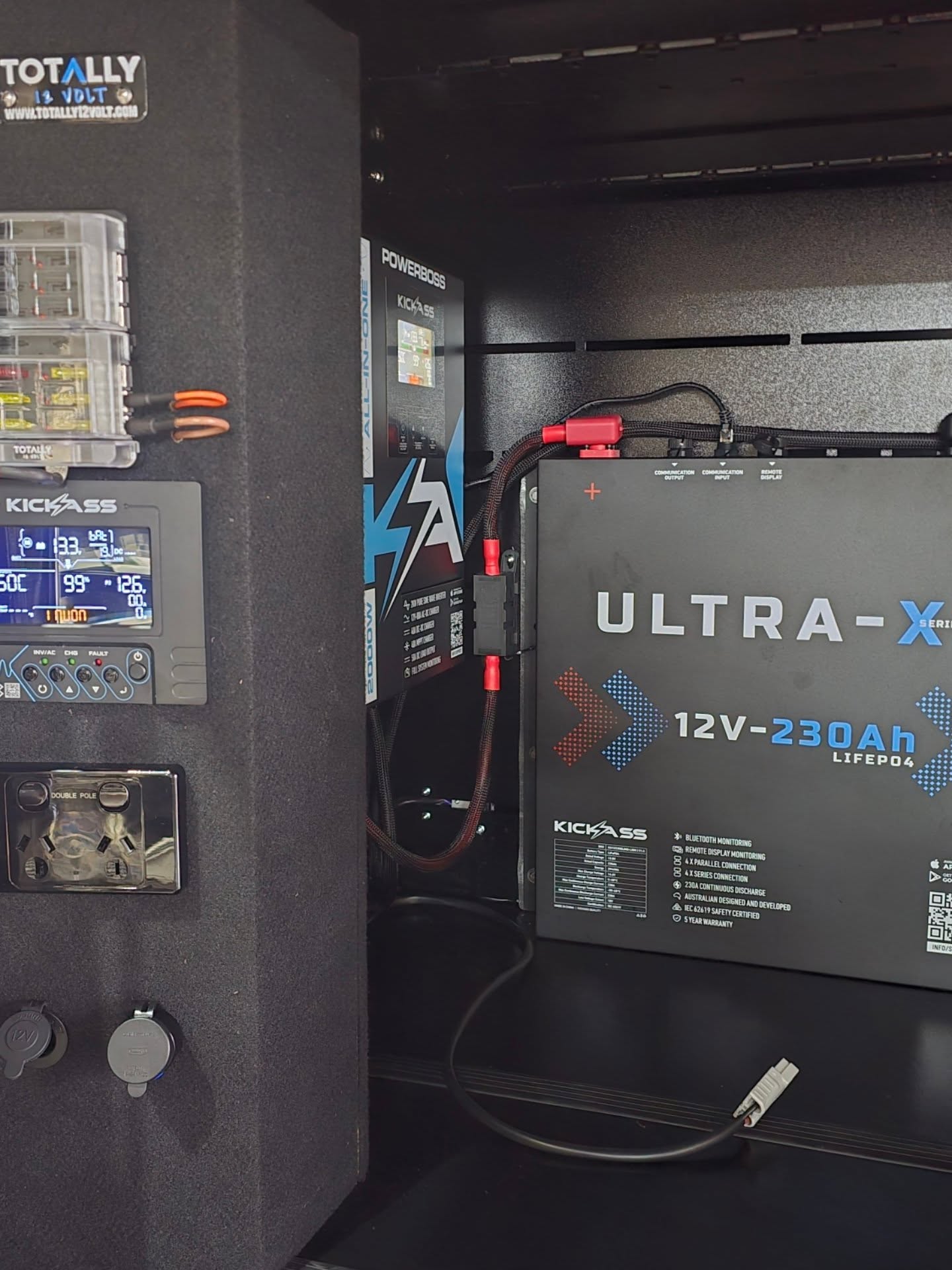 KICKASS Canopy fitout
⭐️ The Powerboss unit. Built in 2000w inverter, 240v charger, DCDC charger, MMPT controller and monitor.
⭐️230ah Slimline Lithium Battery
⭐️Custom Carpeted Panels with GPO,100watt USB and 12volt outlet
⭐️Totally 12 Volt white amber LED strips with dimming function
⭐️Pre-wired for solar!
#canopyfitout #kickassproduct #lithiumbattery #autoelctriciansunshinecoast @kickassproducts