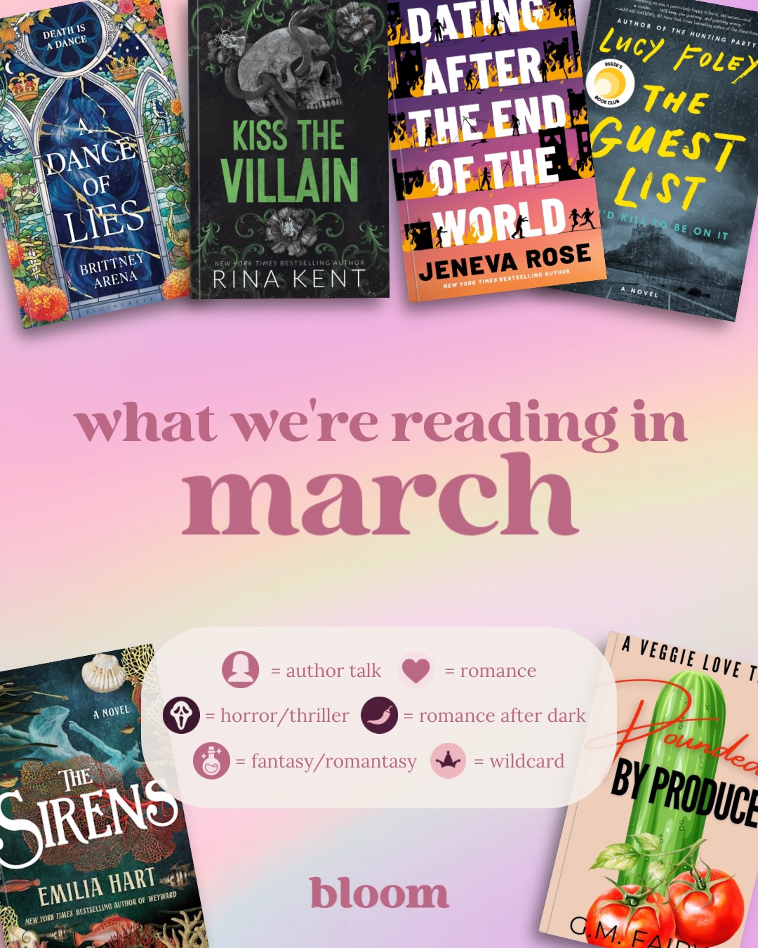 another fantastic month of reading coming, with an incredible SIX books this month across our five months and a very special author talk with the amazing @g.m.fairyauthor to talk about her book, Pounded by Produce 🍅🥒
which of these books have you read? 🌷
#bookclub #marchtbr #tbr #whatiread #bookstagram
