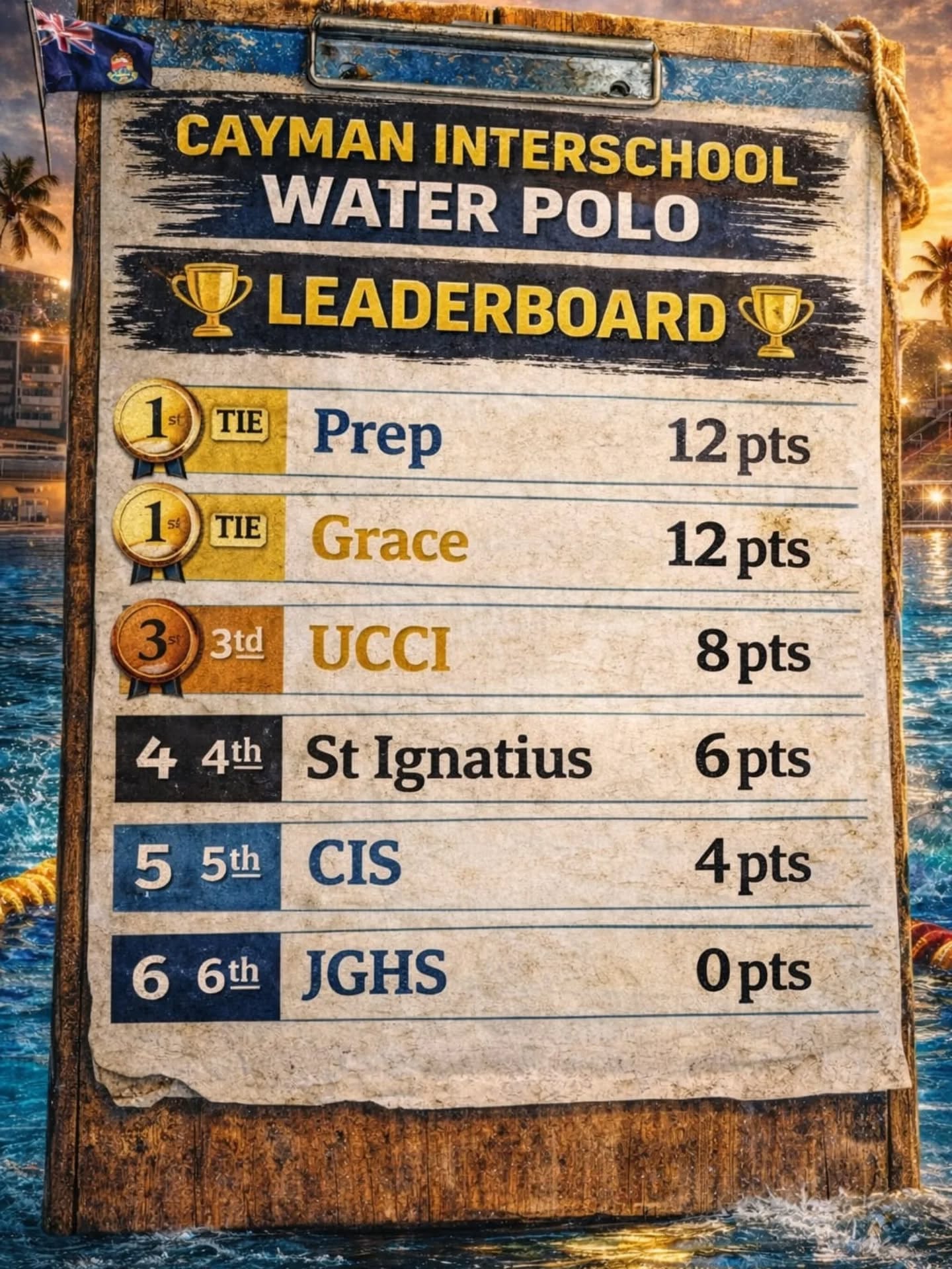 Match results and leader board of the Cayman Schools League. Well done to @caymanprepandhighschool and @gracechristianacademycayman, and to all players playing their hearts out!
Don't lose hope @_johngrayhighschool - you've been playing for the shortest period of time and many @officialucci players were in your shoes last year!
The next tournament is on Friday, 20 March, and we can't wait!
#matchresult #tournament #interschools #gameon #caymanwaterpolo