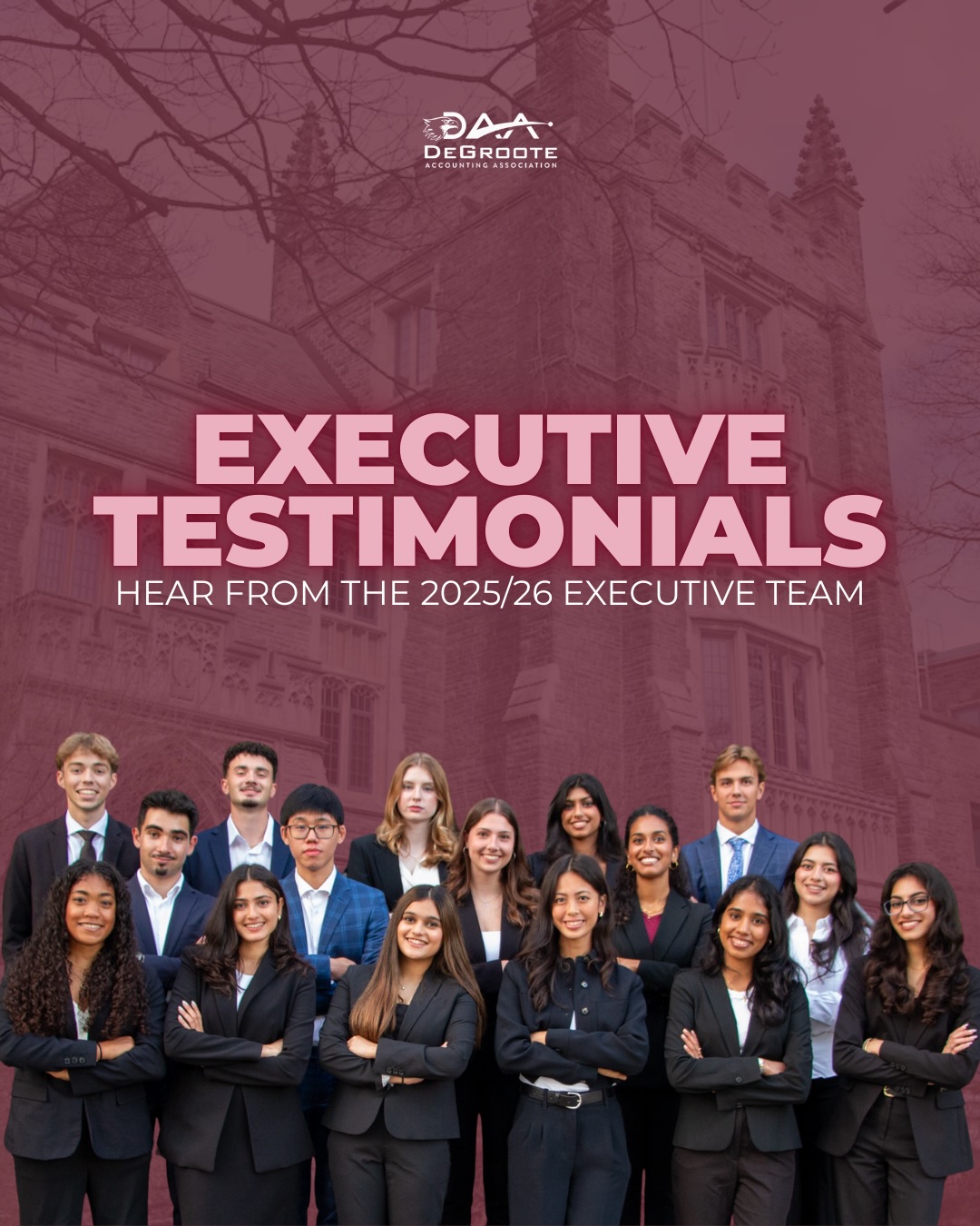 Interested in joining the 2026/2027 executive team? Hear what our past executives have to say about their experience!
Executive applications are due tonight @ 11:59PM!
Senior and junior applications due March 6th @ 11:59PM!