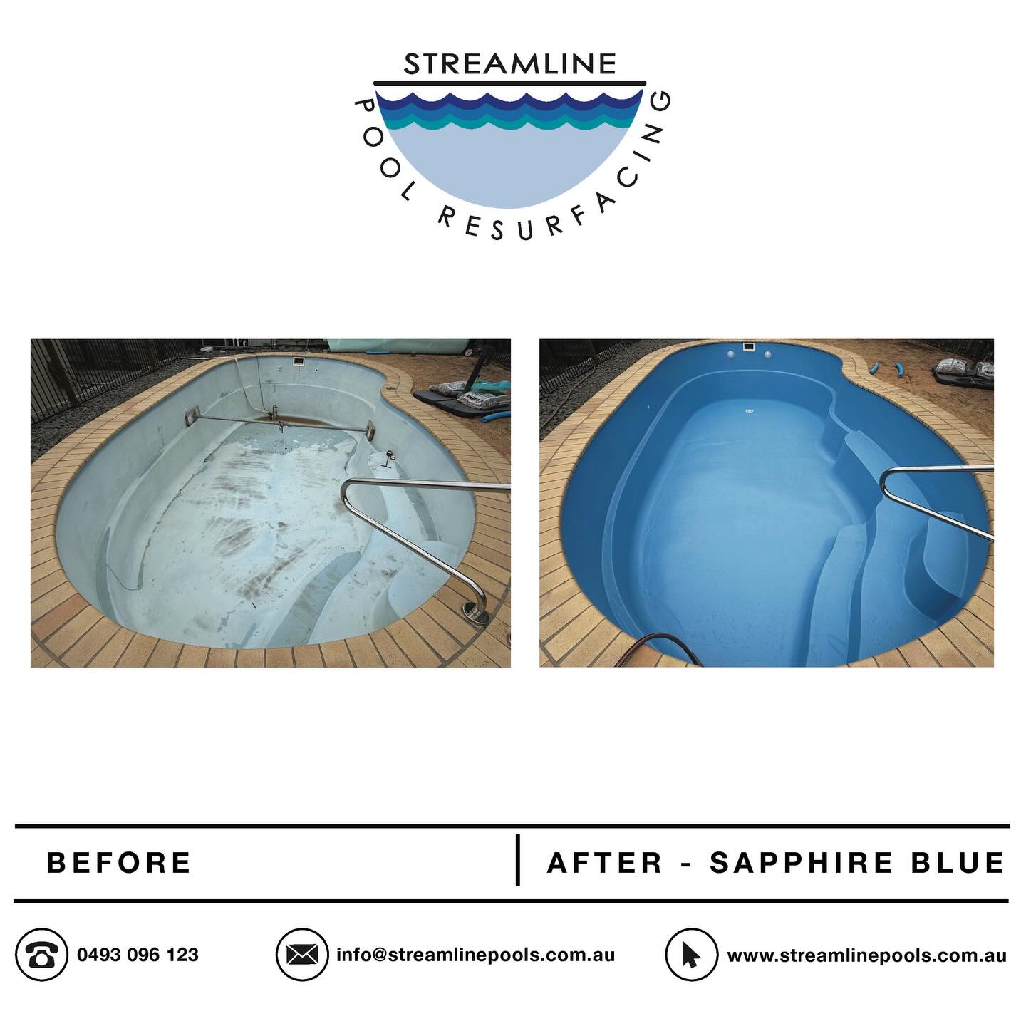 A before and after comparison of a fiberglass resurface & osmosis repair we did located in Little Mountain, Sunshine Coast - finished off in sapphire blue
.
.
.
#streamlinepoolresurfacing
#resurface #swimmingpool
#australianbackyard #maintenance