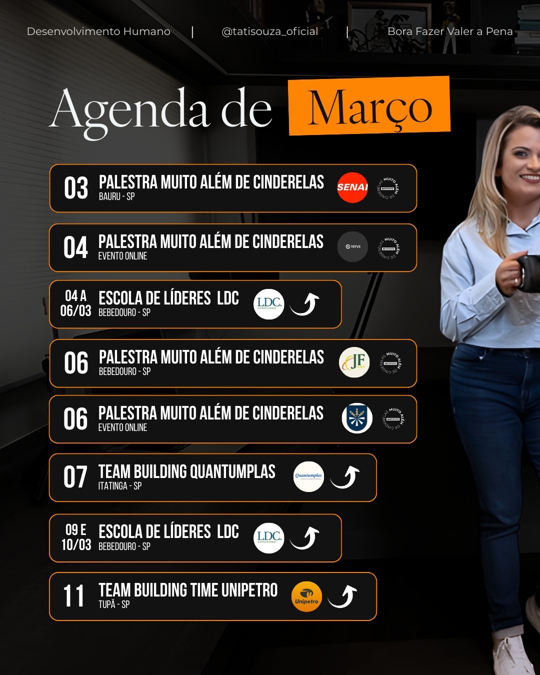 Março não é sobre agenda cheia.
É sobre propósito em movimento. 🔥
Eu sempre digo que consciência sem ação é estagnação. E março está sendo a prova viva disso.
São palestras, imersões, Escolas de Líderes, team buildings e o CONGERHI acontecendo em diferentes cidades, diferentes empresas, diferentes realidades… mas com o mesmo foco: desenvolver pessoas para que empresas cresçam com maturidade, cultura forte e resultados sustentáveis.
Nada disso é sobre palco.
É sobre responsabilidade.
Cada encontro carrega o Método CHAVE na prática.
Conhecimento que gera clareza.
Habilidade que transforma discurso em comportamento.
Atitude que sustenta decisões difíceis.
Valores alinhando cultura.
Engajamento que move times.
Eu não romantizo rotina intensa.
Mas eu escolho fazer valer a pena cada entrega, cada conversa difícil, cada líder que decide sair da zona de conforto.
Se a sua empresa quer desenvolver líderes mais conscientes e fortalecer o RH como área estratégica, talvez seja hora de a gente conversar.
Em que cidade você me acompanha esse mês?
Ou melhor… qual transformação você está disposto a assumir em março? ✨
Bora fazer valer a pena. 🧡
#desenvolvimentopessoal #autoconhecimento #borafazervalerapena #carreira #palestrante