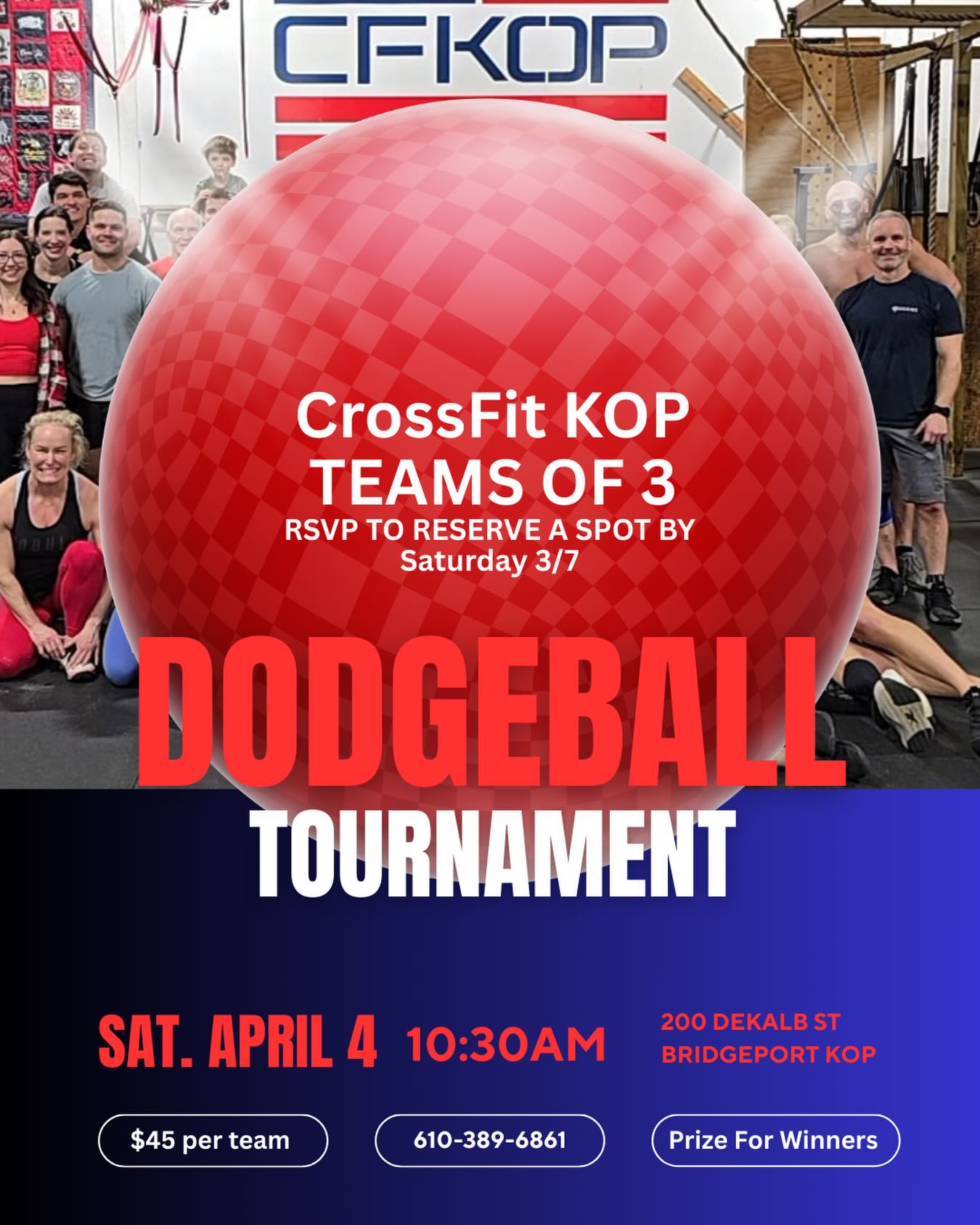tag your friends and bring your crew.
3 on 3 dodgeball tournament Saturday 4/4 10:30am.
Prize for Winning Team.
RSVP your teams spot by Saturday 3/7.