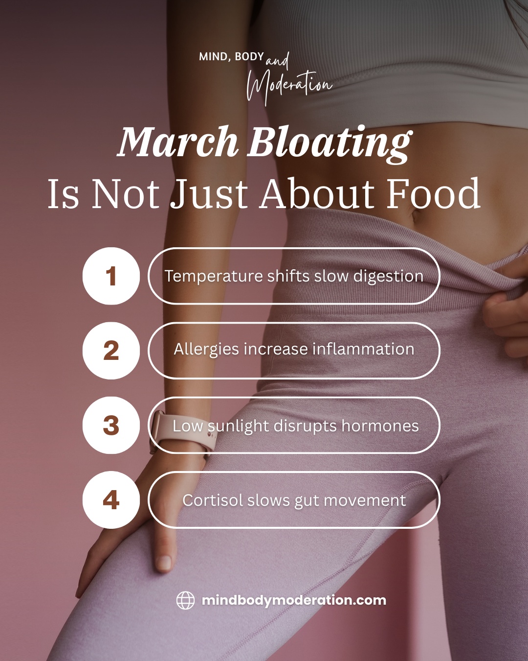 If you feel more bloated in March, it is not always your diet. Even if your meals have not changed, your body is responding to environmental stressors. Small adjustments make a real difference.
Comment MARCH if this sounds familiar and follow for more realistic gut support strategies.
Interested in learning more? Visit https://www.mindbodymoderation.com/post/why-you-feel-more-bloated-in-march-and-it-s-not-just-what-you-ate
#GutHealth #BloatingRelief #WomenOver40 #HormoneBalance #DigestiveSupport