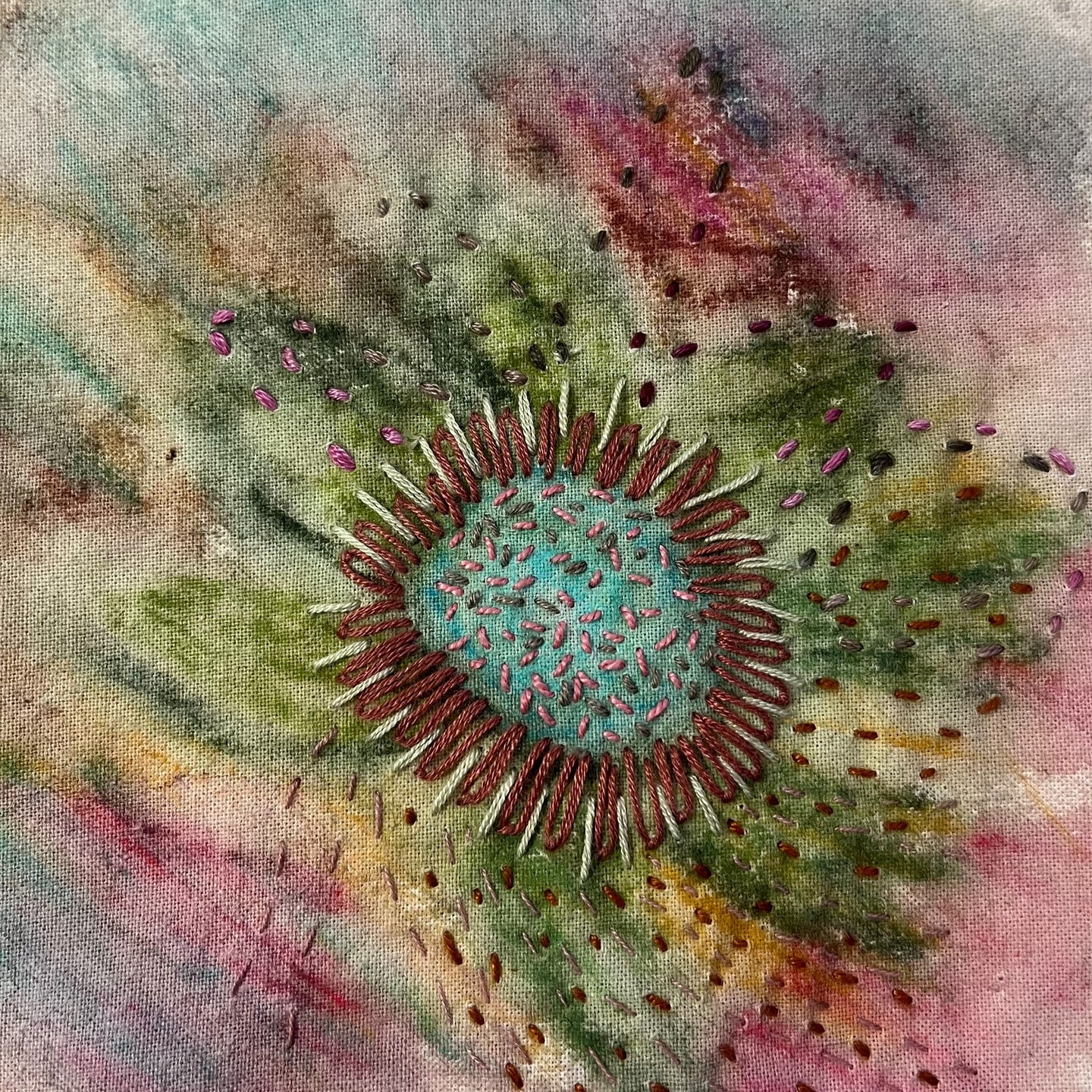 There are just a few places left on Saturday's Oil Pastel & Stitch workshop at the studio.
No experience is needed. First we will be mark making with water soluble oil pastel, before applying water and letting the colours blend, and later we will be applying stitch.
It's a very therapeutic process. All tuition is included, and it is a four hour workshop including all materials for just £28.
If you'd like to join us, book your place at the website.
#mossley #saddleworth #mixedmediaworkshop