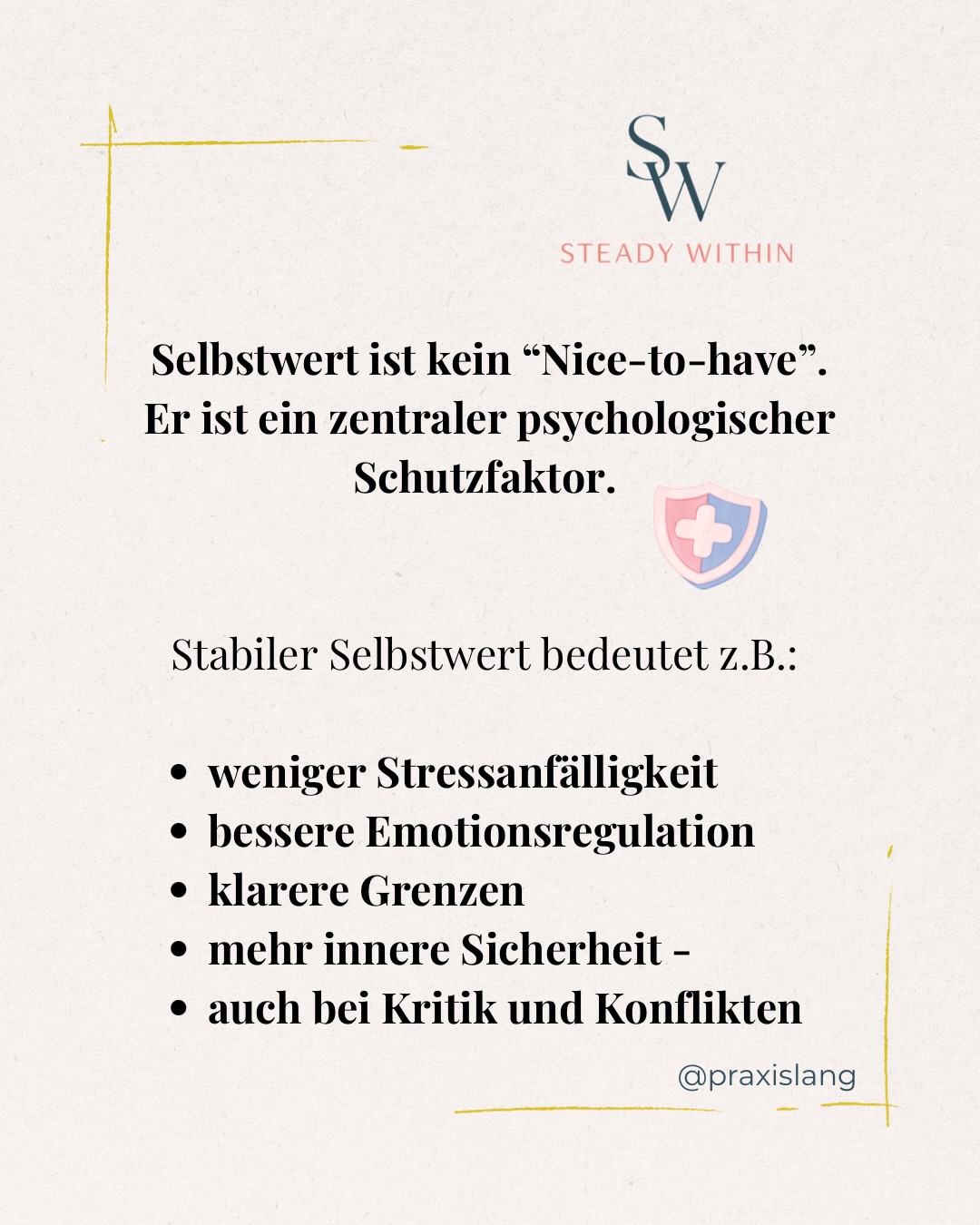 STEADY WITHIN- 6-wöchiges, psychologisch fundiertes Programm, in dem du:
✨ deine Selbstwertmuster wirklich verstehst
✨ Trigger früh erkennst
✨ dich emotional regulieren lernst
✨ alte Prägungen bewusst durchbrichst
✨ ein stabiles inneres Fundament aufbaust
Nicht perfekt. Aber deutlich stabiler. Und das verändert Beziehungen, Entscheidungen und dein Lebensgefühl.
Beta- Runde geöffnet. 10 Plätze. Start April 2026.
✨ Bewirb dich jetzt über den Link in der Bio. ✨
#selbstwert #innereskind #glaubenssätze #psychologie