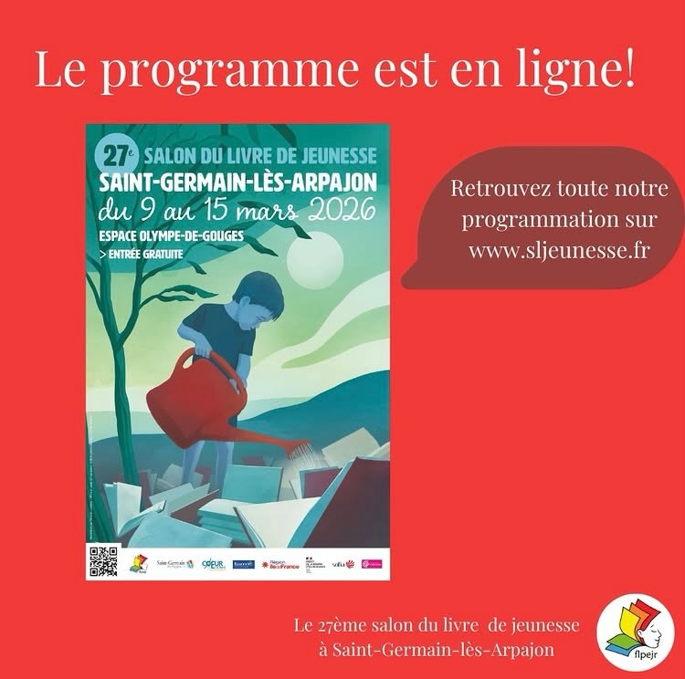 Les 14 et 15 mars, nous serons à St-Germain-lès-Arpajon (dans l’Essonne) pour participer au super @salonlivrejeunesse_sgla. C’est devenu un rendez-vous régulier pour nous au fur et à mesure du temps et sommes ravi.e.s de retrouver l’équipe, les bénévoles, les lecteurs fidèles et les copains éditeurs. Cette année, nous aurons aussi le plaisir d’avoir en signature sur notre stand @lucileplacin et @nebbachearnaud samedi. Je vous conseille de regarder la programmation qui propose beaucoup d’événements: expos, lectures, spectacles, ateliers, etc. Au plaisir de vous voir là-bas ! #letageredubas #flpejr #salondulivre #litteraturejeunesse #saintgermainlesarpajon