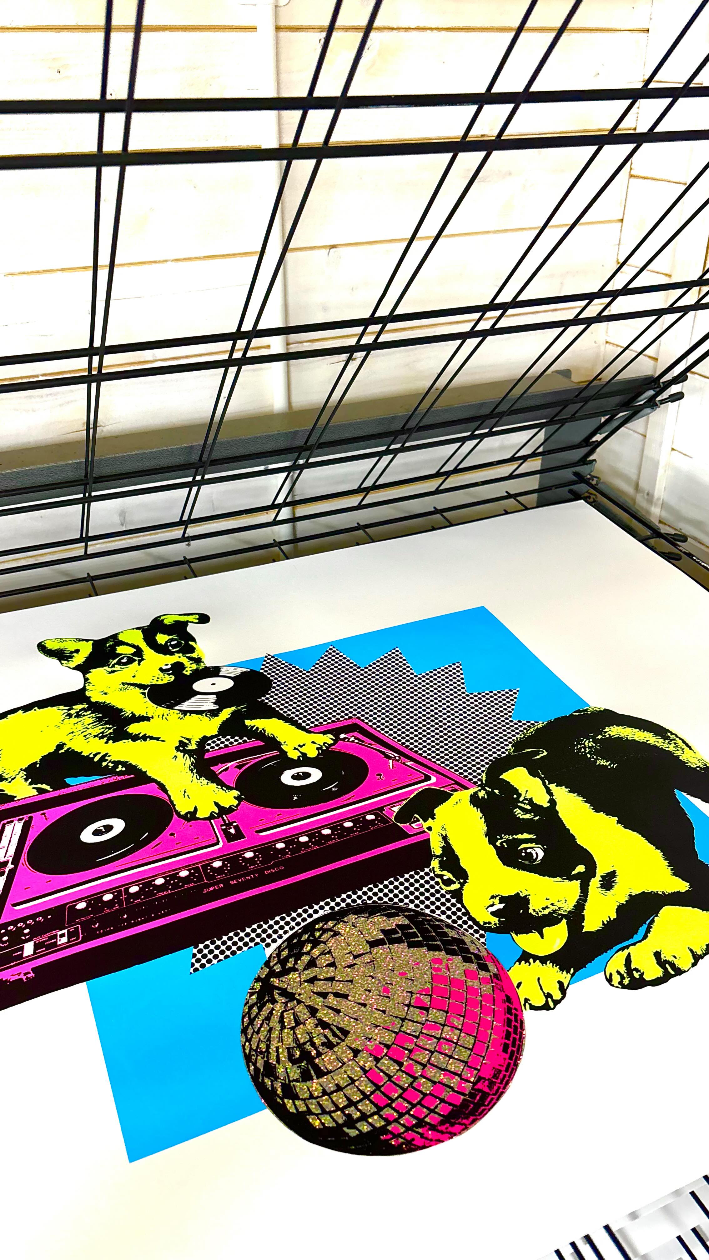 Bark if you want this! 🐶🗣️🗣️🗣️
Due to popular demand we created an extra large version of our artwork 'Disc Doggies', but in a fresh colour-way AND now with holographic disco ball!
BARK BARK BARK! 🪩🩵💛🩷🐾
This new limited edition of only 10 was released at our solo show last week… and is going fast!
Available via our online shop - link in our bio! Or email/dm us for more details!
Disc Doggies XL
2026
(Edition of 10)
72 x 72cm
Original hand-pulled Multi-layered silkscreen print with fluorescent inks and collaged holographic detail on paper.
£650 (unframed)
#discodogs #discoball #djlifestyle #dj #lovedogs