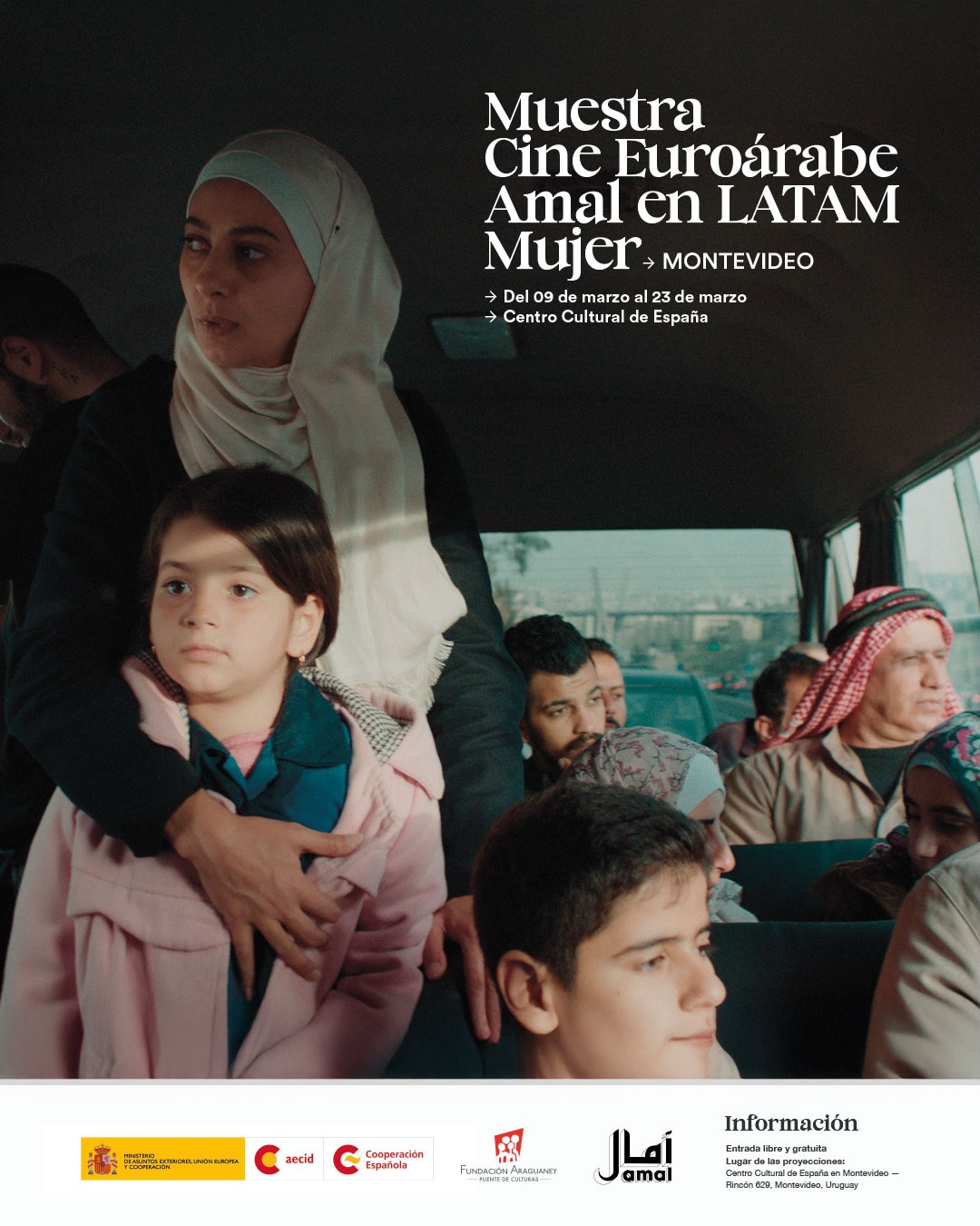 Neste Día da Muller queremos poñer o foco nas historias de mulleres que resisten, crean e transforman.
Este mes de marzo levamos por primeira vez a Montevideo unha mostra do Festival de Cine Euroárabe AMAL, coa colaboración da AECID. Un ciclo que achega ao público latinoamericano diferentes miradas sobre o papel das mulleres no mundo árabe.
Baixo o lema “Mulleres que resisten, mulleres que transforman”, as películas da mostra abordan cuestións como a igualdade de dereitos, a memoria entre xeracións ou os desafíos que afrontan as mulleres en contextos de cambio, migración ou conflito.
Porque o cine tamén é unha forma de escoitar, comprender e tender pontes entre culturas.
//
En este Día de la Mujer queremos poner el foco en las historias de mujeres que resisten, crean y transforman.
Este mes de marzo llevamos por primera vez a Montevideo una muestra del Festival de Cine Euroárabe AMAL, con la colaboración de la AECID. Un ciclo que acerca al público latinoamericano diferentes miradas sobre el papel de las mujeres en el mundo árabe.
Bajo el lema “Mujeres que resisten, mujeres que transforman”, las películas de la muestra abordan cuestiones como la igualdad de derechos, la memoria entre generaciones o los desafíos que afrontan las mujeres en contextos de cambio, migración o conflicto.
Porque el cine también es una forma de escuchar, comprender y tender puentes entre culturas.
#internationalwomensday #8m #arabicwomen