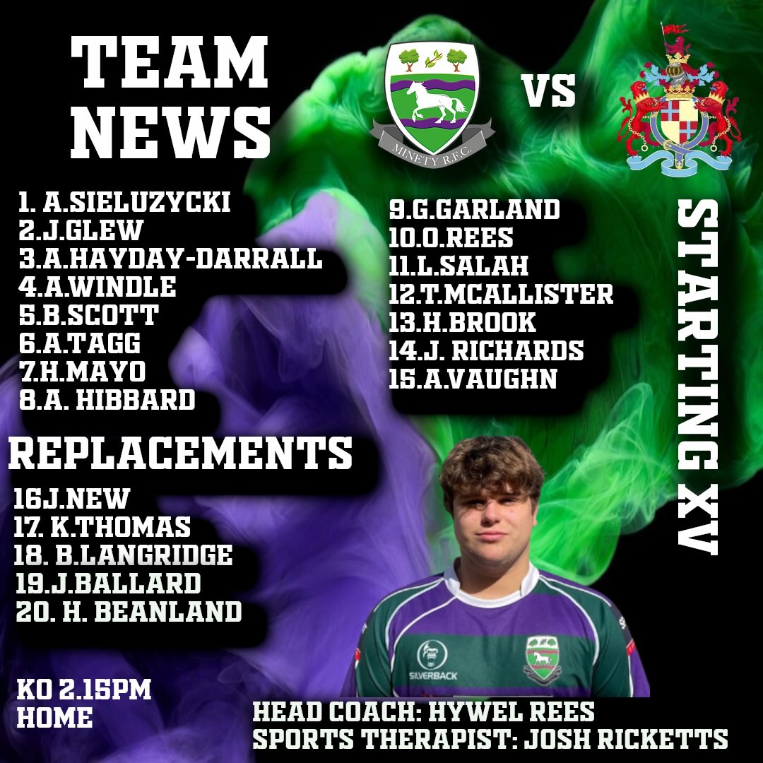 🏉 Village Cup Day! 💜💚
This is your Minety team ready to take on Sutton Benger in the Village Cup Saturday!
The lads are fired up, the boots are laced, and the purple and green are ready to fly. Expect big hits, big carries, and plenty of noise from the sidelines.
Get down, get loud, and back the boys! 💜💚
And don’t worry… we might have a few more jabs coming before kick-off 👀
#UpTheGreenAndPurple #VillageCup #MinetyRugby