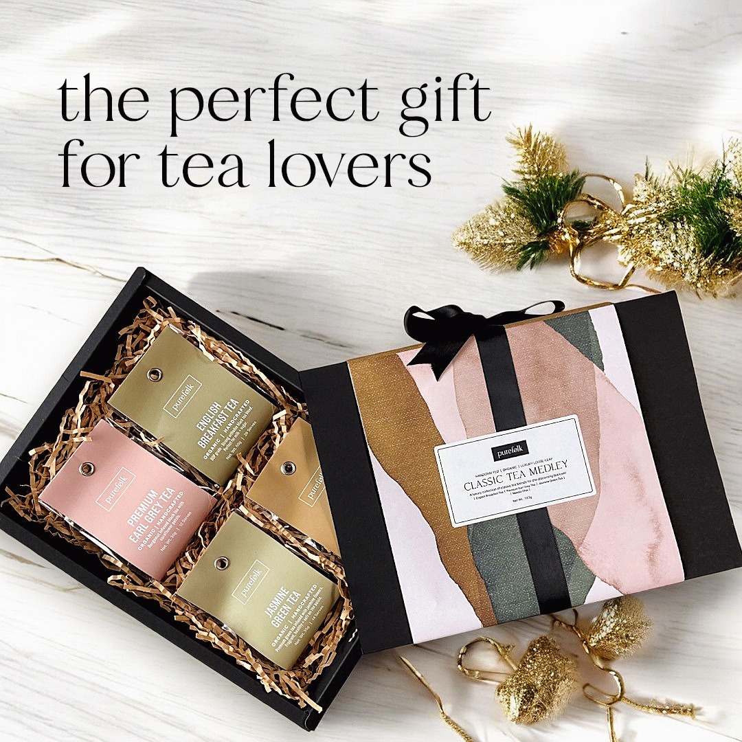 A classic collection of four luxury organic loose-leaf teas essential for every tea lover's pantry. Each box has English Breakfast, Earl Grey, Masala Chai and Jasmine Green, each handcrafted to perfection. Grab one before they sell out!