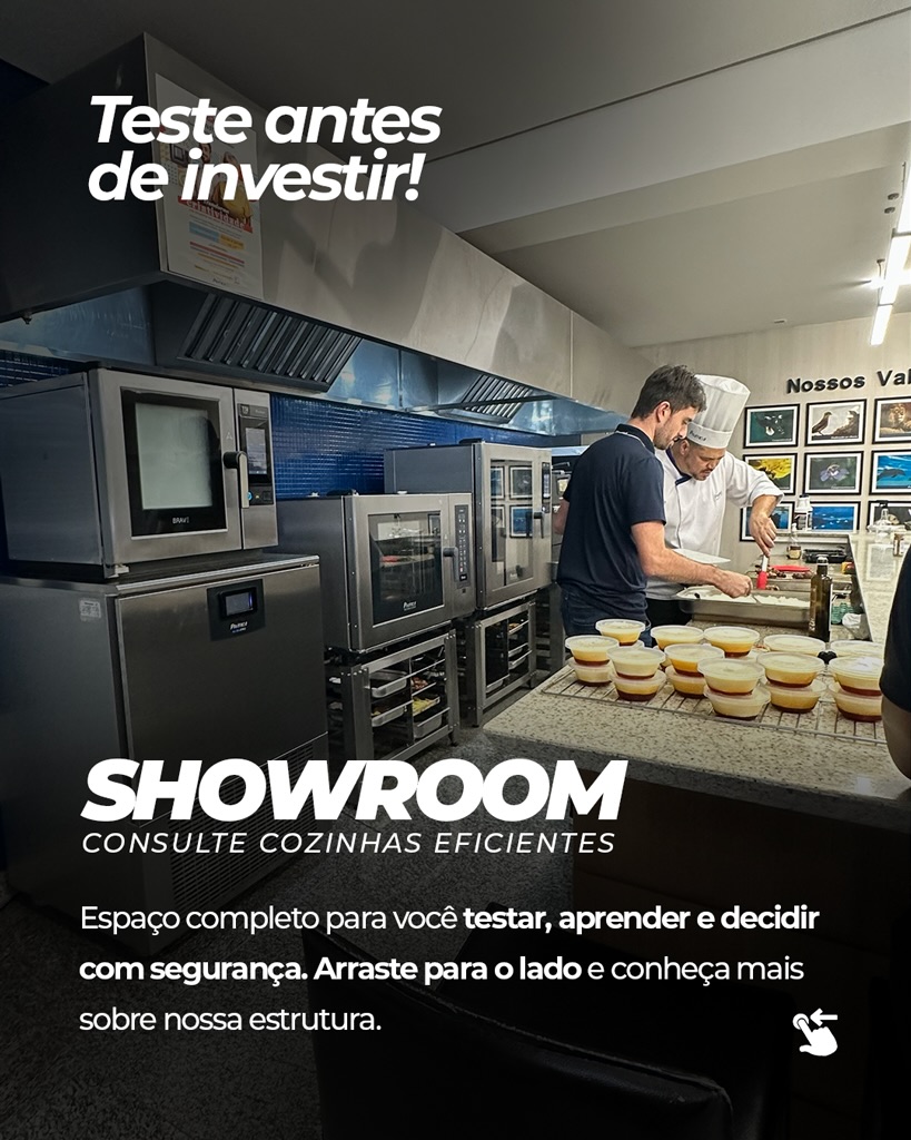 No showroom da Consulte Cozinhas Eficientes, você testa antes de investir.
Aqui, os equipamentos profissionais estão em pleno funcionamento para você validar receitas, treinar sua equipe, participar de demonstrações técnicas e até realizar eventos no espaço.
São mais de 50 equipamentos de última geração, com consultoria especializada para que cada decisão seja assertiva, segura e inteligente.
Utilize o único showroom completo em Belo Horizonte e faça escolhas assertivas para sua cozinha profissional.
👉 Agende sua visita e transforme investimento em certeza.