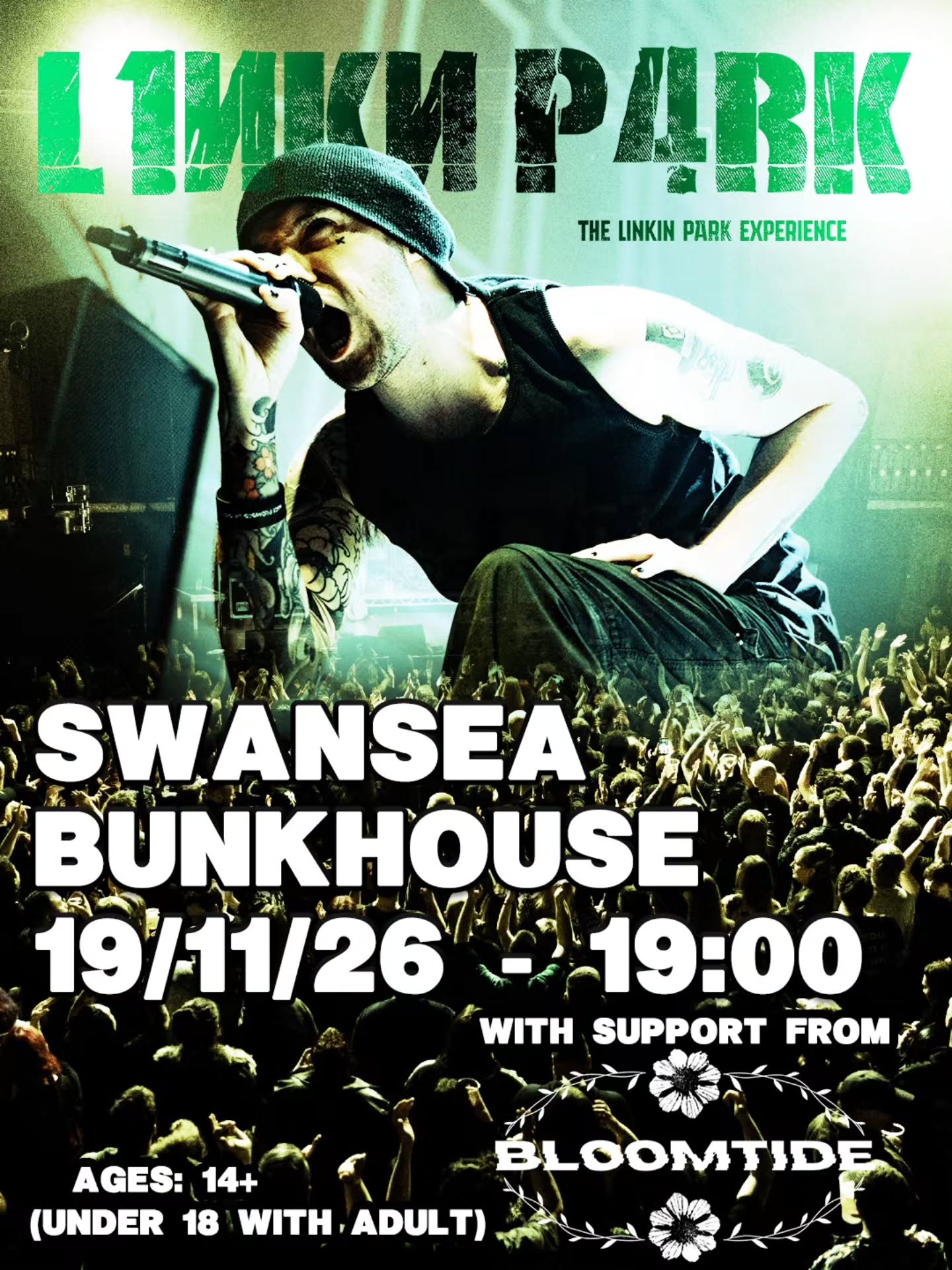 Linkin Park fans, this one’s for you.
L1NK PARK – The Linkin Park Experience land at The Bunkhouse again on 19th November 2026.
From In The End to Numb, expect it to be LOUD!
With support from Bloomtide.
🗓 19/11/26
⏰ 7pm
Tickets via
www.thebunkhouseswansea.com