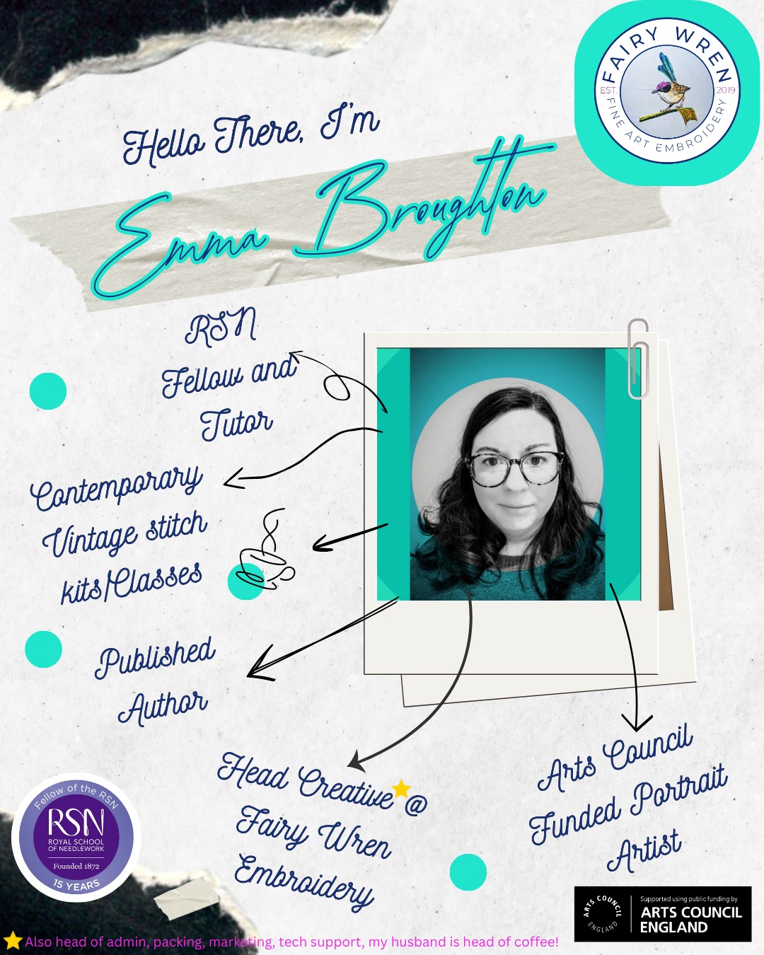 It probably won’t surprise you that my brand is Fairy Wren Embroidery— and it's run by me, Emma Broughton. It all started with a school embroidery lesson and an RSN apprenticeship, and somewhere along the way, thread became my language and stitch my way of making sense of the world.
My logo and the name Fairy Wren are inspired by my mum’s blog, Fairy Thoughts, combining our favourite colours and featuring a little bird — a quiet nod to the RSN motto, “small birds may fly high.” It’s personal, playful, and meaningful, just like the work I create. Everything I make and teach under Fairy Wren is personal, thoughtful, and concept-led, exploring women’s stories, resilience, and quiet strength — my artistic practice is about meaning and narrative.
My kit-based work, however, is inspired by personal connections to nature: the flowers, leaves, and wildlife that have shaped my life, captured in designs that anyone can enjoy stitching at home.
Fairy Wren is warm, encouraging, honest, and intentional: sometimes serious, sometimes quietly defiant, but never performative. Here you’ll find embroidery that tells a story, kits inspired by the natural world, technical depth, behind-the-scenes process, and conversations about creativity and independence. If you’re here for skill, substance, and a little creative courage, you’re in the right place.
Welcome to Fairy Wren.
#MarchMeetTheMaker #MarchMeetTheMaker2026 #behindthebrand #meetthemaker #latetothepartyasusual