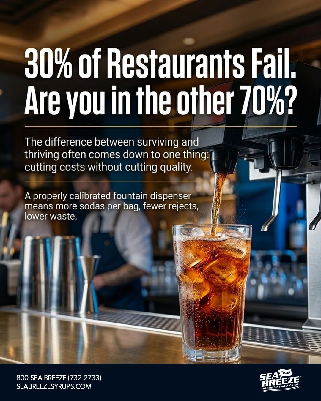 30% of restaurants fail. Are you in the other 70%?
The National Restaurant Association says a 30% failure rate is considered "normal" in food service. The difference between surviving and thriving often comes down to one thing: cutting costs without cutting quality.
A properly calibrated fountain dispenser system does exactly that ā more sodas per bag, fewer rejects, lower waste.
š¬ What's the #1 cost you're trying to cut in your operation right now? Drop it below š
#RestaurantOwners #BarLife #FoodService #SeaBreezeSyrups #BeverageSolutions