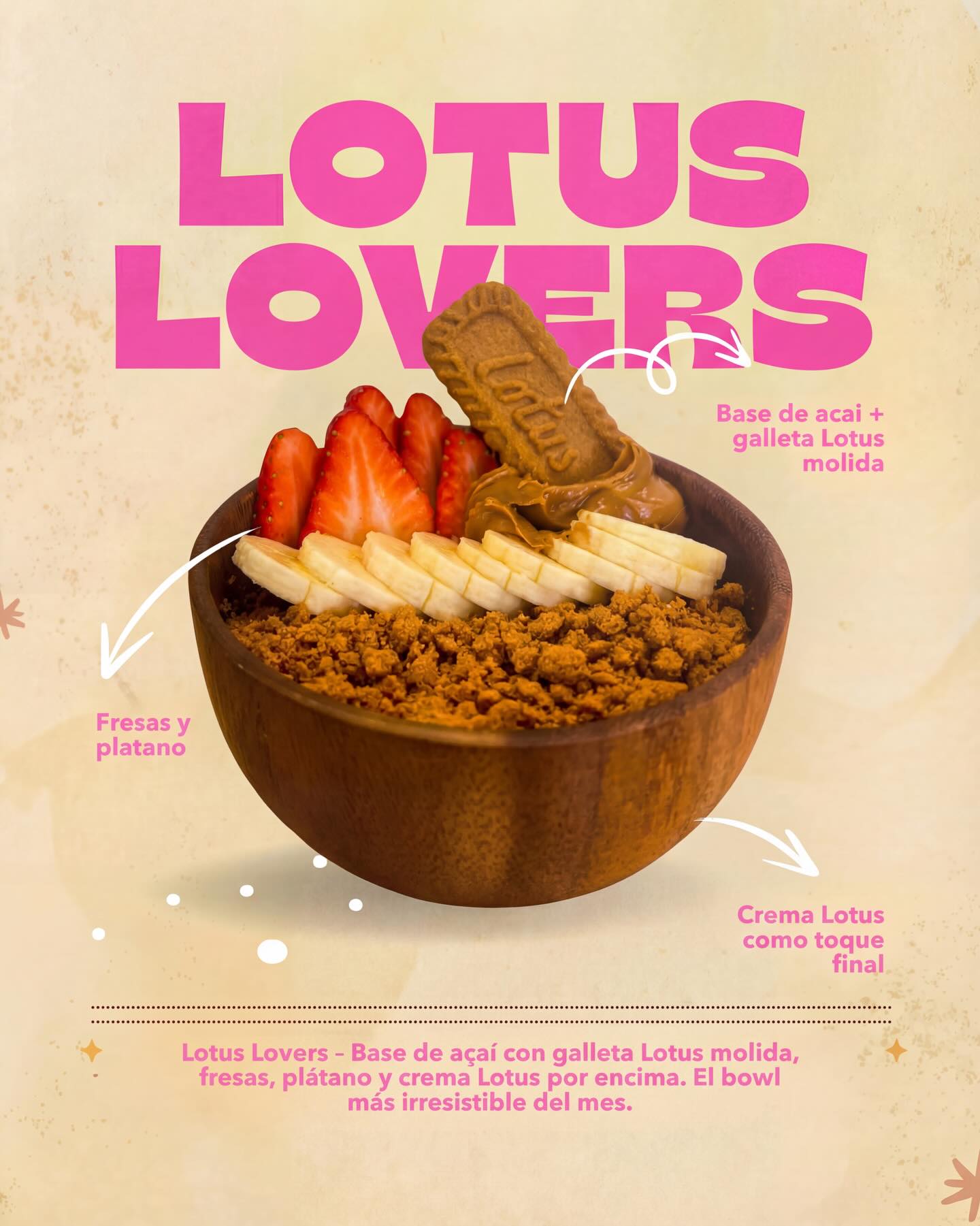 Tenemos nuevos caprichos en Tití 💗
Lotus Lovers 🍪
Base de açaí con galleta Lotus molida, fresas, plátano y crema Lotus por encima.
Sí… es tan bueno como suena.
Crème Brûlée Latte 🔥
Espresso con azúcar de caña, leche y un cold foam de natillas caramelizada al momento.
Dos nuevos favoritos del mes.
¿Cuál vas a probar antes? 🙊
#ModoTití #AçaiLovers #CoffeeLovers