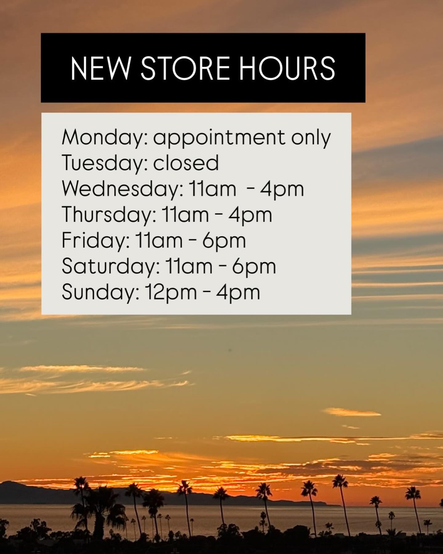 We will now be APPOINTMENTS ONLY on Mondays. The rest of the week, our hours are the same. Thanks!