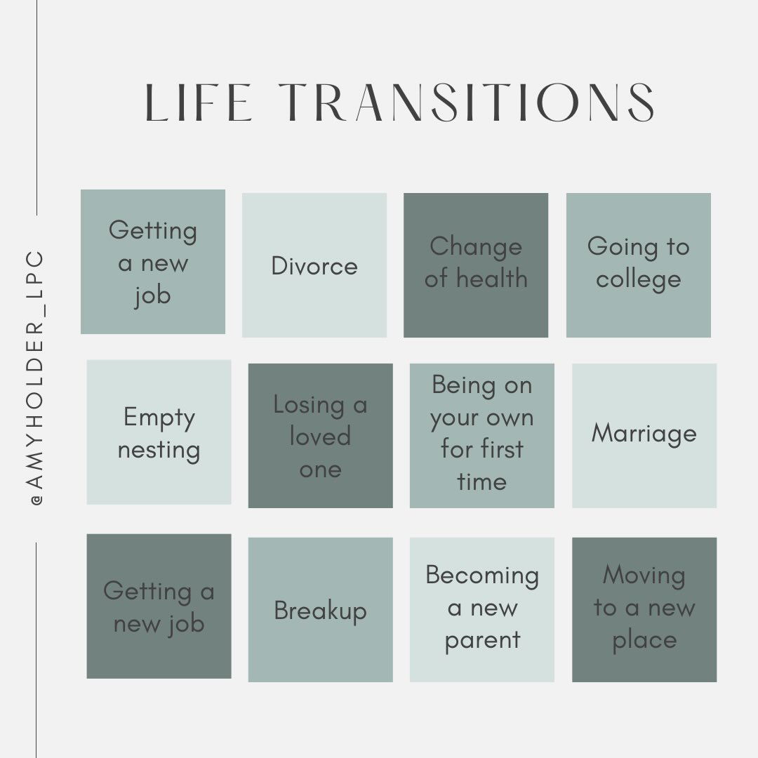 Many therapists list that they specialize in life transitions, but what exactly are they?
Life transitions are the major life changes or big shifts that change the rhythm of your everyday life. They can be exciting, scary, overwhelming, or all of the above.
Even positive changes like getting married or starting a new job can come with mixed emotions.
Transitions often bring up questions about identity, routine, relationships, and what’s next. They can stir up old patterns, bring on new stress, and challenge the coping skills you normally rely on.
Therapy can help you process the change, stay grounded, and move through it with more clarity and support.
Whether you’re stepping into something new or letting something go, you don’t have to navigate it alone.
#mentalhealthmatters #therapytalk #selfcare #mentalhealthawareness #mentalhealthprofessional
