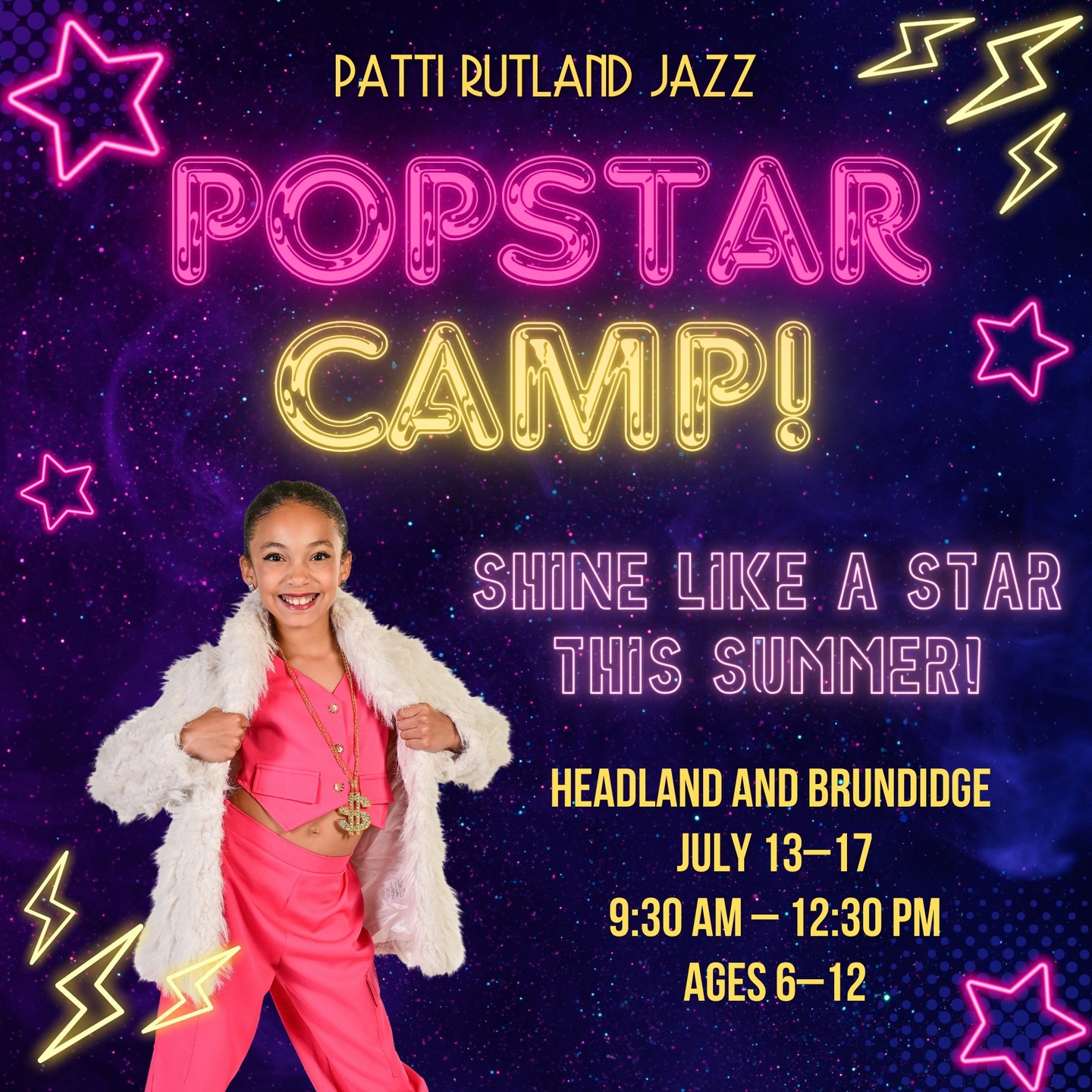 🎤 Popstar Camp – High Energy, Big Confidence
If your child loves music, performing, and a little sparkle, Popstar Camp is going to be their favorite week of summer.
This camp is full of high-energy dancing, creativity, stage presence, and confidence-building fun. It’s perfect for kids who love to move and shine.
📍 Headland & Brundidge
📅 July 13–17
Ages 6–12
They will dance hard, laugh big, and leave feeling like a star.
Register and check out all summer camp options by clicking the link in our bio!