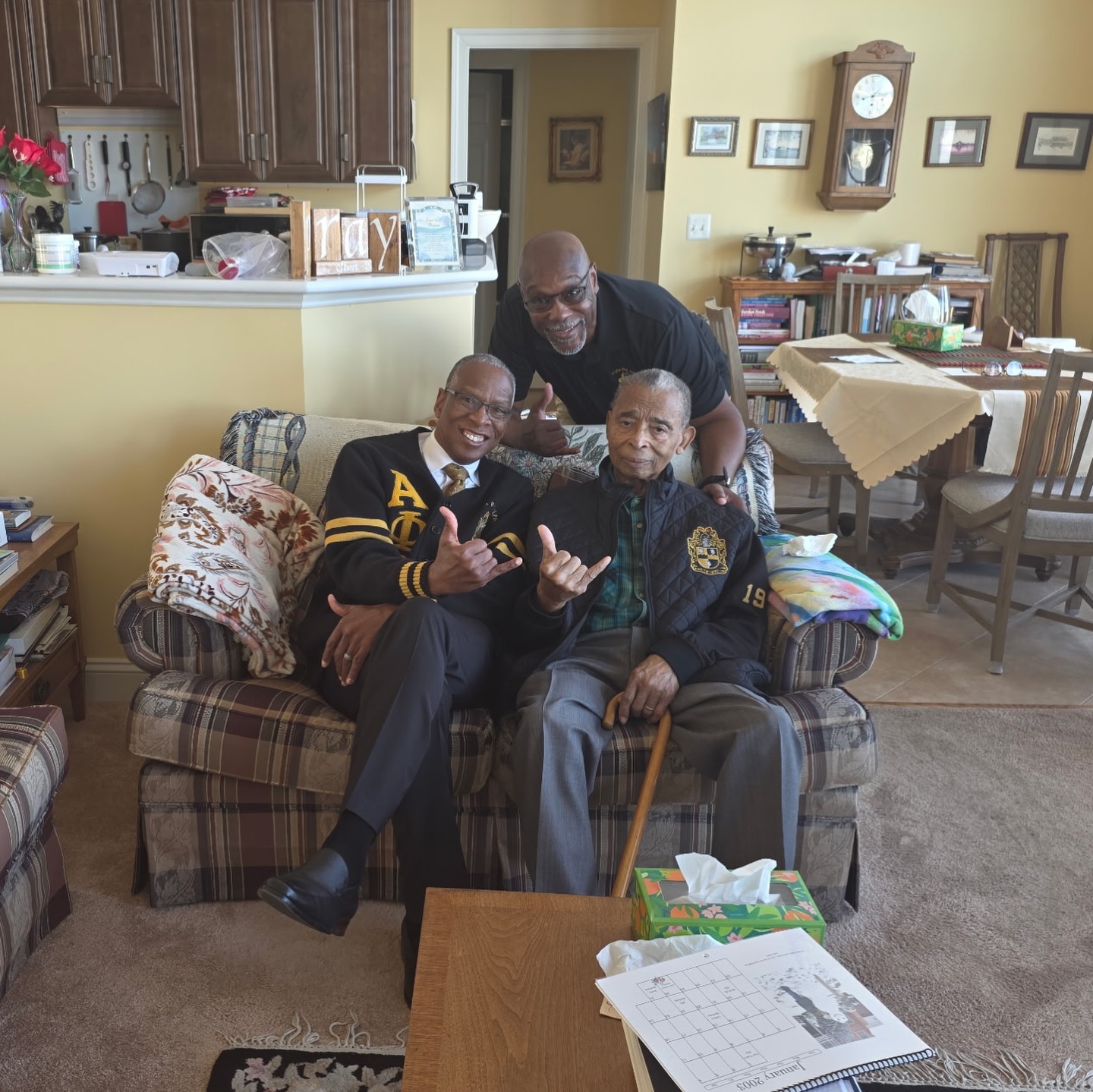 Brotherly love in action; Bro. Maurice Hines and Bro. Ricky Allen (Chaplain) paid a visit to Bro. Raymond Boddie. Bro. Boddie is apart of the Xi Alpha Lambda Inaugural Line XAL SP82. #BrothersKeeper