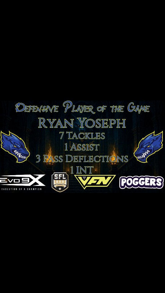 ๐ฃLate Content๐ฃ
Congrats to our @evo9x Week 6 Defensive Player of the Game:
Ryan Yoseph
#22
Strong Safety
Toast to the Envoy!
#MakeAnImpact #HowlAtTheMoon #LycAngeles #NewMoon