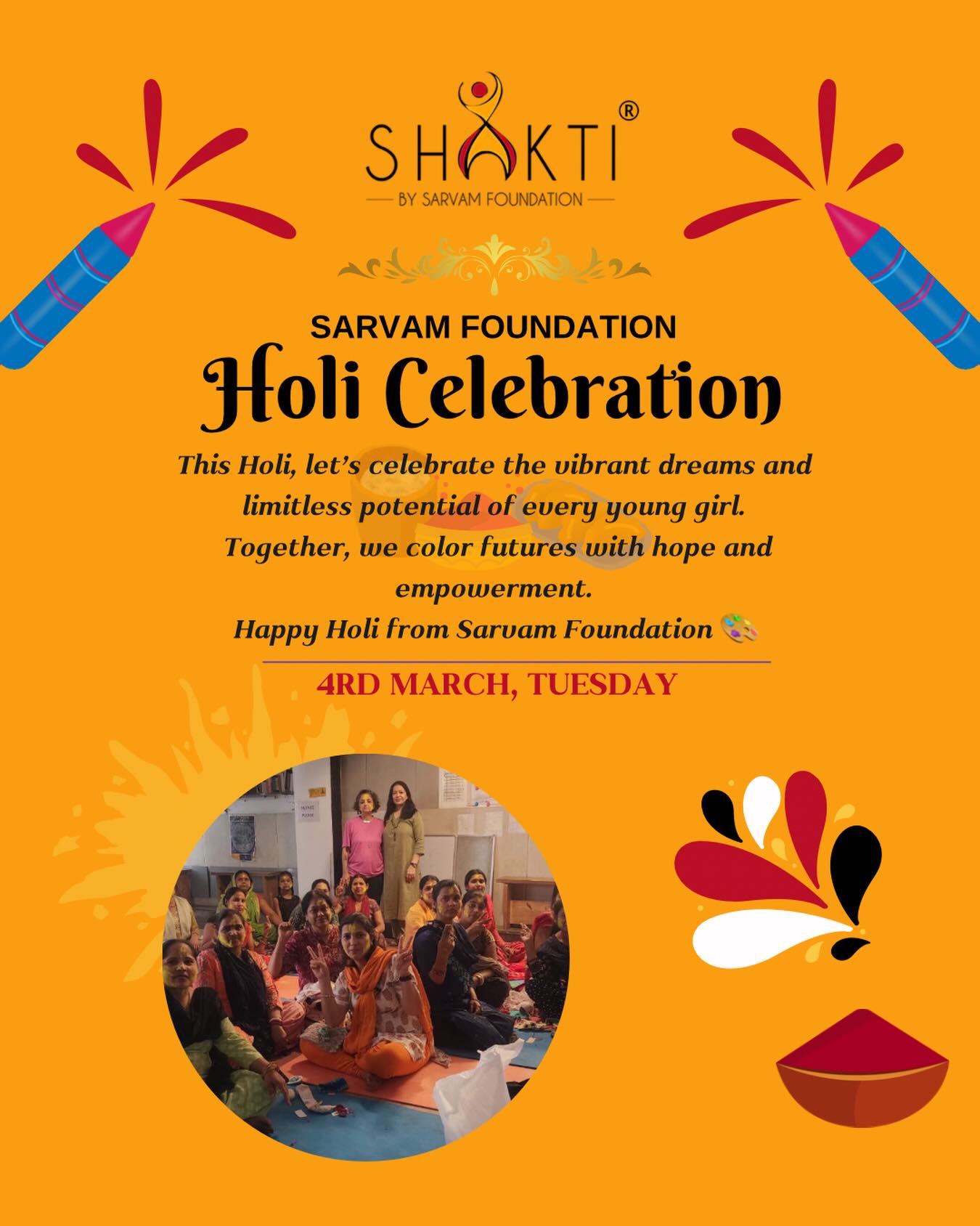 This Holi, let’s spread colors of joy, equality, and empowerment. Together, we paint brighter futures.
#holi #sarvamfoundation #festival #empowergirls #celebrations