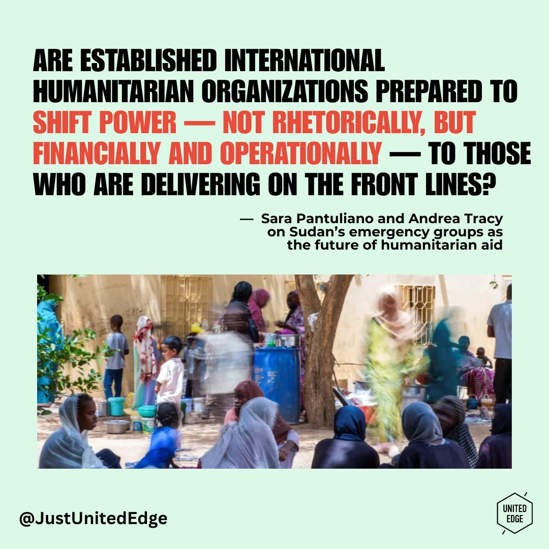 In the midst of Sudan’s devastating war, community-led networks are stepping in where traditional aid systems cannot. Grassroots groups known as Emergency Response Rooms are feeding families, providing healthcare, repairing water systems, and evacuating civilians, often at great personal risk.
What started as neighborhood volunteer committees has grown into a nationwide architecture of mutual aid, supporting millions of people despite limited international access and a collapsing state. Their work challenges the idea that local responders are just a temporary fix, showing instead that the future of humanitarian aid may be locally led, community-rooted, and built on solidarity. Read more here: https://bit.ly/3OHCxG2
#Sudan #HumanitarianAid #LocallyLedAid #MutualAid #EmergencyResponseRooms #SudanCrisis #CommunityPower #HumanitarianInnovation #AidReform #GrassrootsLeadership #Localization #GlobalSolidarity #CivilSociety #HumanitarianResponse #ConflictResponse #SudaneseVolunteers #ReimaginingAid #JusticeAndSolidarity #PeoplePower #FutureOfAid
