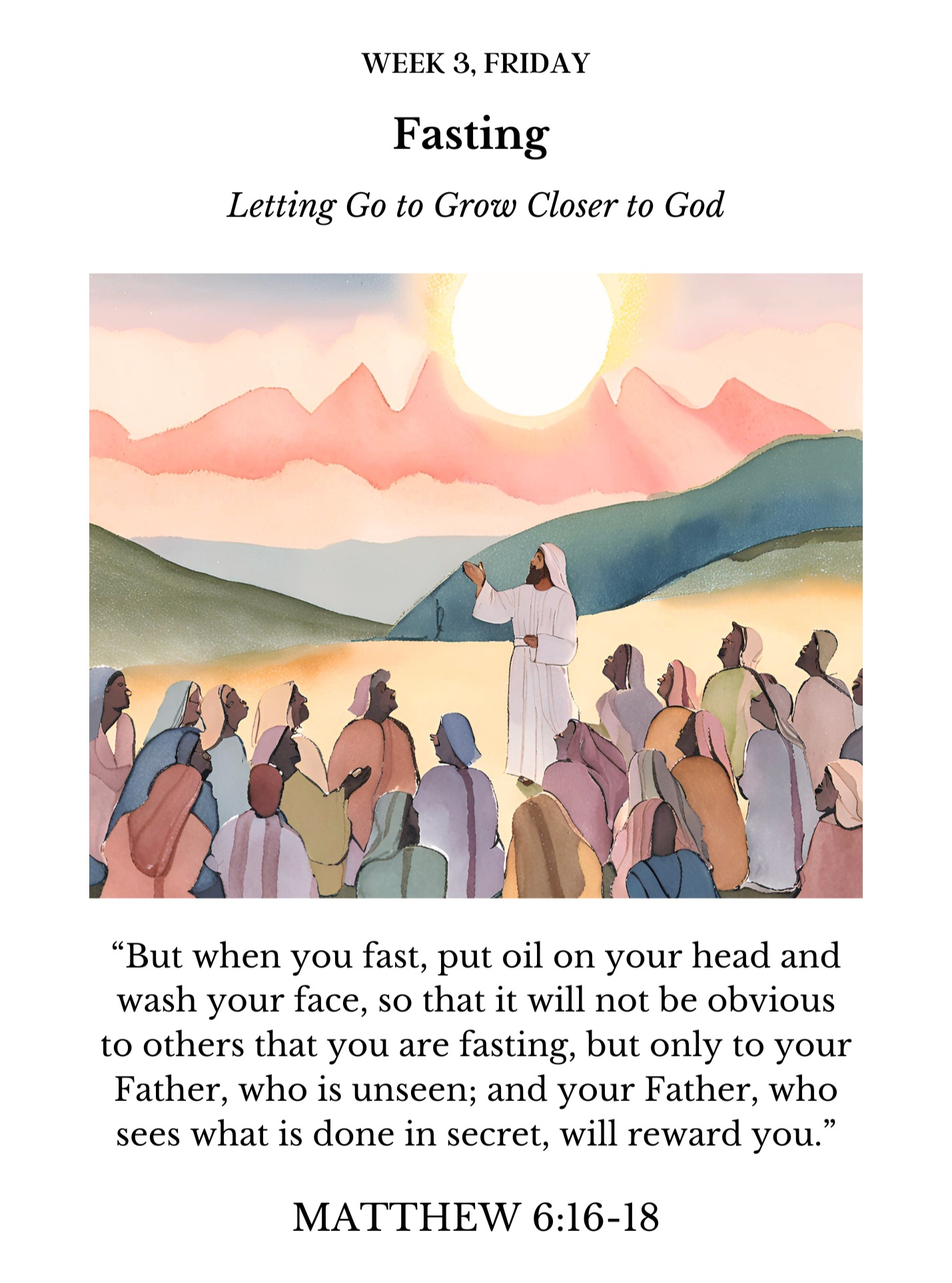 "But when you fast, put oil on your head and wash your face, so that it will not be obvious to others that you are fasting, but only to your Father, who is unseen; and your Father, who sees what is done in secret, will reward you."
MATTHEW 6:16-18
www.womenschristianfellowship.org
#StayPrayedUp #WCF #womenschristianfellowship