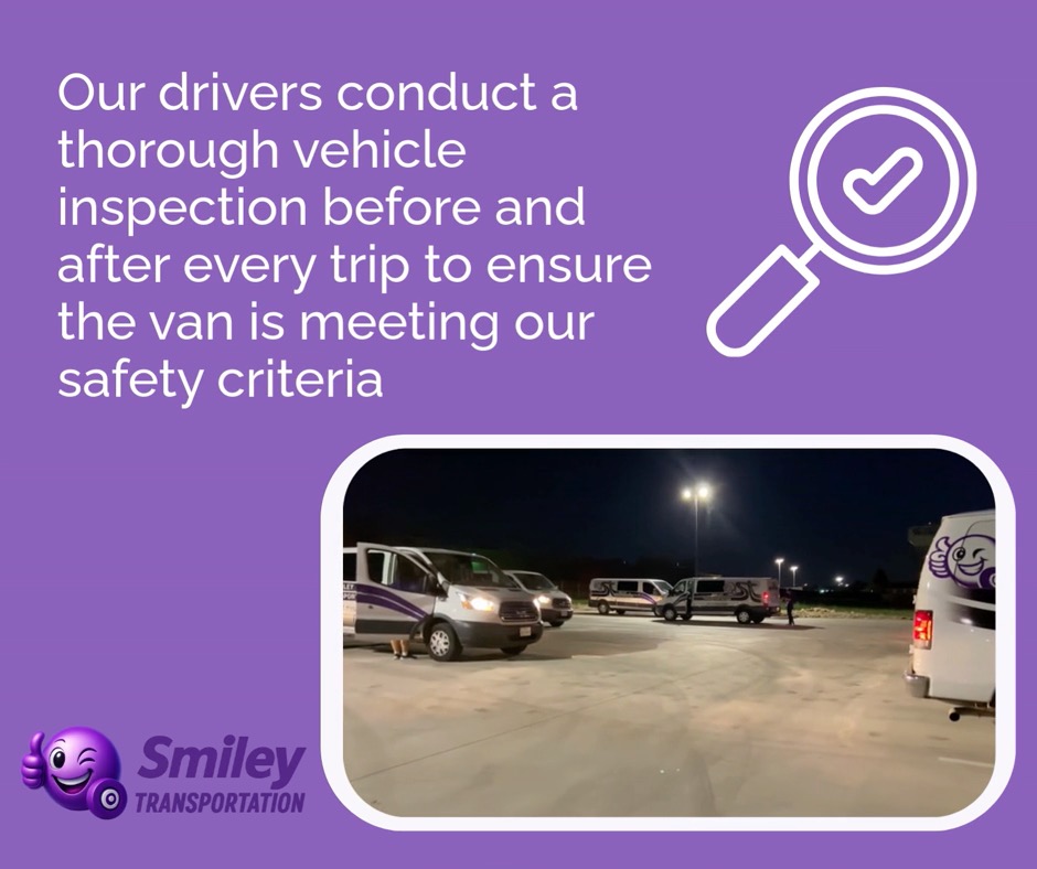 We arrive early to make sure we're ready to roll each morning. If we find any issues, even a turn signal bulb not working - our driver will be designated to a back-up van until it's resolved. 🔍 🚐 🌅 #safetyfirst