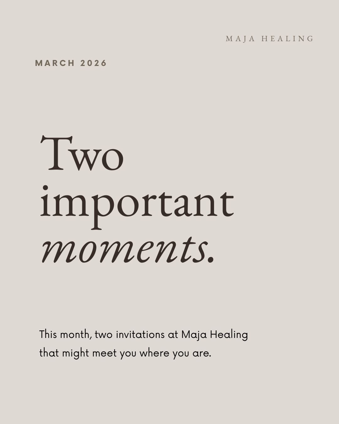 March holds two important moments for our community.
The first is our Monthly MasterClass with Kartika:
Grief: Feeling It, Being In It, Living Fully With It.
Grief does not only follow death. It can come from endings, identity shifts, friendships that quietly faded, or life unfolding differently than expected. Many people continue functioning while carrying grief that was never fully processed.
In this session, we explore how grief lives in the body and mind, why it lingers, and how people gradually return to presence while still honoring what was lost.
__
The second is the final call for our April intake of the Holistic Healing Hypnosis Course.
A 4½-month training grounded in trauma-informed practice and built for depth. It begins in person at Maja Healing Center and continues with case studies and mentorship.
If either of these meets you where you are, we welcome you to join.
Details and registration through the link in our bio.