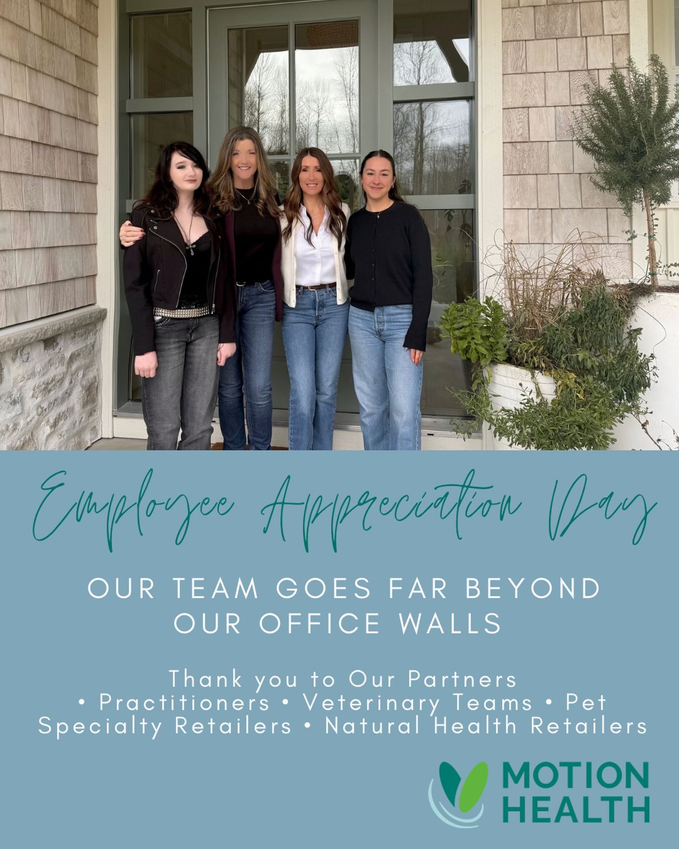 Employee Appreciation Day feels a little different at Motion Health.
We may be a small family-founded company, but our team extends far beyond our office walls.
Today we want to recognize and thank the incredible people who make up Team Motion Health. Our partners, practitioners, veterinary teams, pet specialty stores and natural health retailers who support our mission every day.
Your knowledge, care, and belief in what we do helps people and pets keep moving.
Being family founded means we never take these partnerships for granted.
We appreciate you more than you know. 💚
#TeamMotionHealth #EmployeeAppreciationDay #Grateful #FamilyFounded