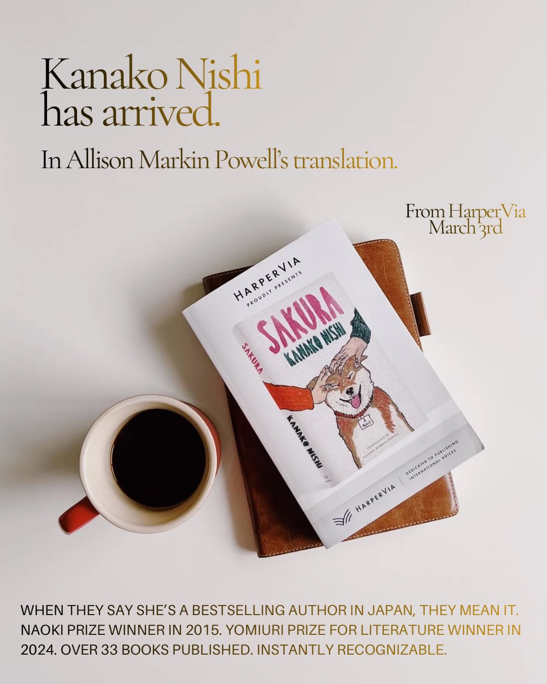 When I first heard that the novel SAKURA by Kanako Nishi, one of my favorite authors ever, was finally getting an English translation by Allison Markin Powell, I felt joy and…relief. It’s 𝘧𝘪𝘯𝘢𝘭𝘭𝘺 happening, I thought.
The idea that English readers would be able to sit with Kanako Nishi’s words, 20 years after Japanese readers were first introduced to them, filled me with a sense of grounding, like having a big sister walk into the room and tell you everything will be okay, that she’s here now and you can let it all out, you’ll feel better if you do. She can handle the harshest, the weakest, the ugliest of you, as long as you’re honest with her.
The first thing I might gently suggest to readers is that despite the adorable dog on the cover (drawn by the author herself), despite the promise of a story about a dog and its human family, this is not a story that falls into a genre, healing or otherwise. If a part of you heals after reading Kanako Nishi’s work, it could be days, months, possibly years after reading. And it will continue. I find I’m still healing parts of my life through her books.
SAKURA is a title with a double meaning: the dog’s name and the cherry blossom, which to many symbolizes the passage of time, the reappearance of hope where you’re sure none is left.
SAKURA is about a family of five that doesn’t realize the love in their house until they lose their grasp on life, and the dog who wags and whimpers and scraps and dashes around their home as they try to find a way to move forward again. You will get to know each family member, who behave in surprising, vulnerable ways, who may make you want to look away, though in Nishi’s world, away is not where the answer is.
Nishi’s novels are saturated in reality and will gut you, look you straight in the eye, ask you questions. But like the rock-steady big sister (or any figure you trust) she will still be there in the end. Just like the Hasegawas, the perfect-gone-irreparably-imperfect family in this novel.
Congratulations to Kanako and Allison on the wonderful translation! I’ve been waiting so long for this.
Thank you @harperviabooks for this copy, and for publishing this novel.