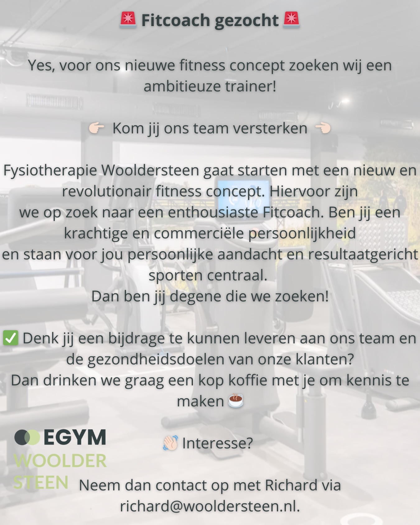 Ben jij die superleuke, enthousiaste collega die wij zoeken? 🤩
En krijg jij energie van het meebouwen aan een gloednieuw, revolutionair fitnessconcept? 💪✨
Wacht dan niet langer! Kom langs, leer ons kennen en ontdek of we een match zijn.
De koffie staat voor je klaar ☕️
#vacature #werkenbij #fitness #nieuwconcept #teamwork
