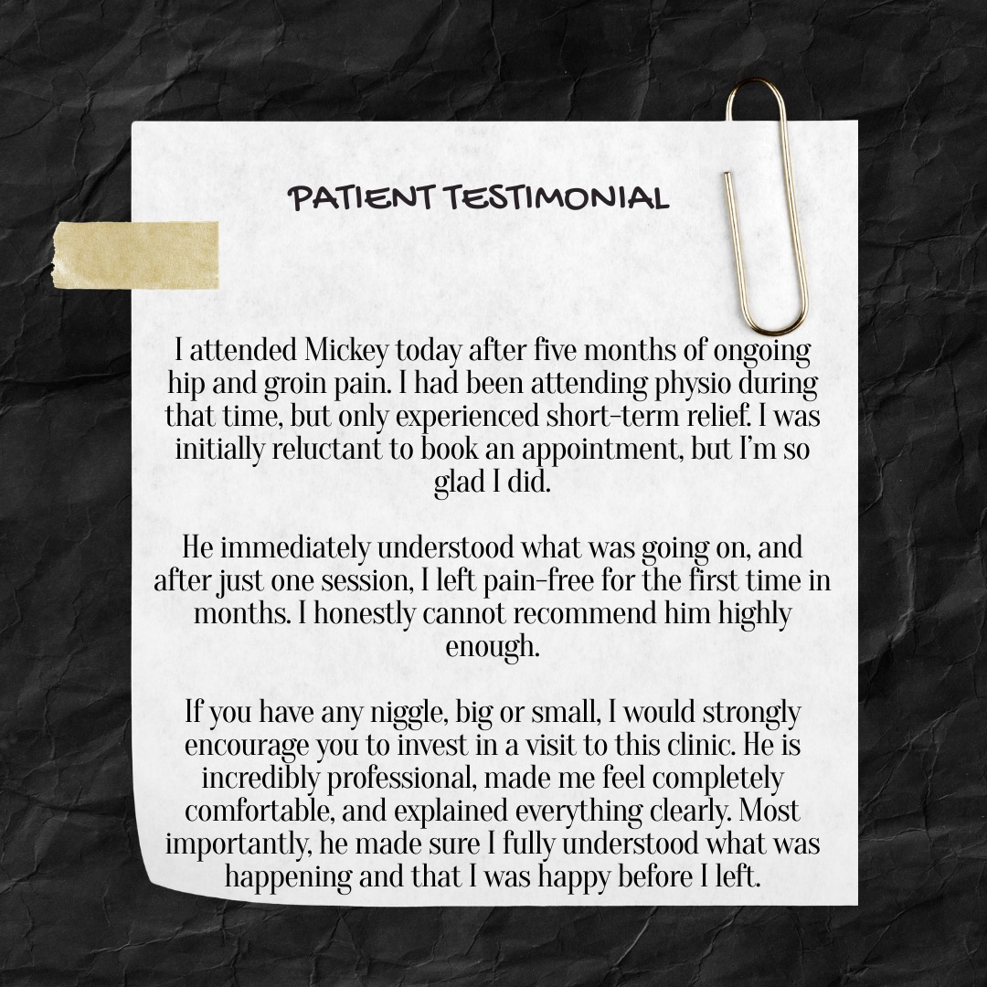 ⭐⭐⭐⭐⭐ PATIENT TESTIMONIAL Another happy patient ❤️ We had a nurse in the other day suffering from hip pain for 5 months, had 12 physio sessions without relief. If you aren't improving you need a proper assessment !!!! 1 thing you need to ask yourself today... Am I worth the investment in myself? Do I want to continue living with pain or do I want to do something about it? If you want to do something about it then you can contact us with a 📩 DM here or a WhatsApp📱0871644878. We can organise something for you if you decide to make that investment.