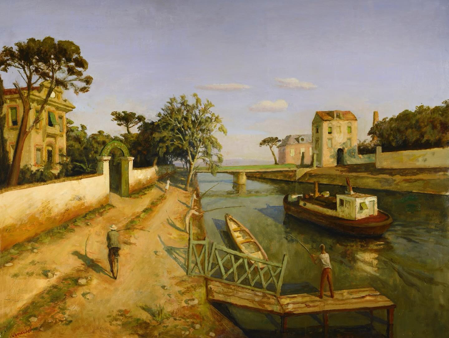 Exposition collective CINQ ARTISTES
jusqu’au 11 mars 2026 à la galerie Artborescence-Barlier
1. Pascal Vinardel, Les pêcheurs, huile sur toile, 2024, 97 x 130 cm.
2. Éric Bari, Sevilla, Espagne, huile sur toile, 65 x 50 cm.
3. Régis de Martrin-Donos, Nature morte au grès et aux pommes, huile sur toile, 2024, 33 x 41 cm.
4. Didier Lapène, Vent du sud, huile sur toile, 114 x 175 cm.
5. Pierre Sojo, Les ombres, huile sur panneau, 60 x 100 cm.