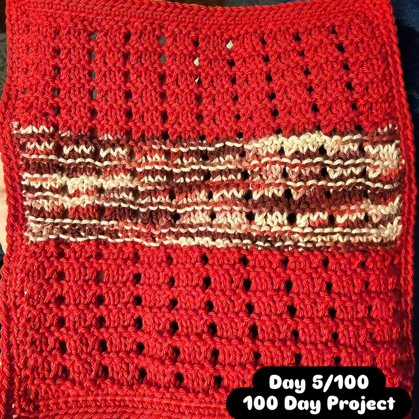 Combining knit and crochet is so much fun! This is my "first" for today's skill. And, I finished my swatch! @dothe100dayproject #dothe100dayproject #100daysofknitting
