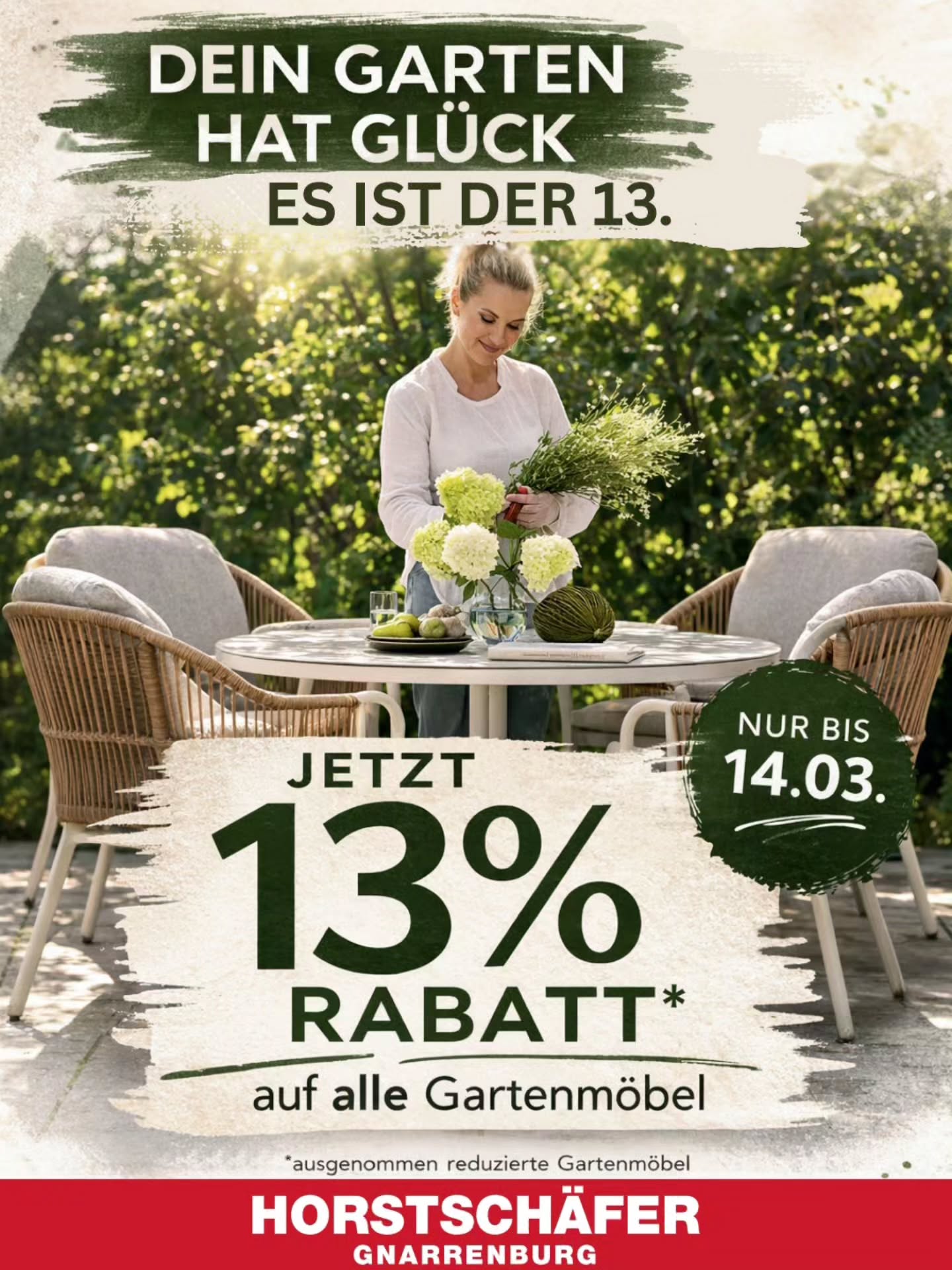 🌼 Zeit, den Garten startklar zu machen!
Bis zum 14.03. bekommst du bei uns AB SOFORT
13 % Rabatt auf alle nicht reduzierten Gartenmöbel.
Jetzt vorbeikommen, inspirieren lassen und sich den Frühling nach Hause holen. 🌿
#Sale
#Gartenmöbel
#regionalshoppen #kleinelädenandiemacht