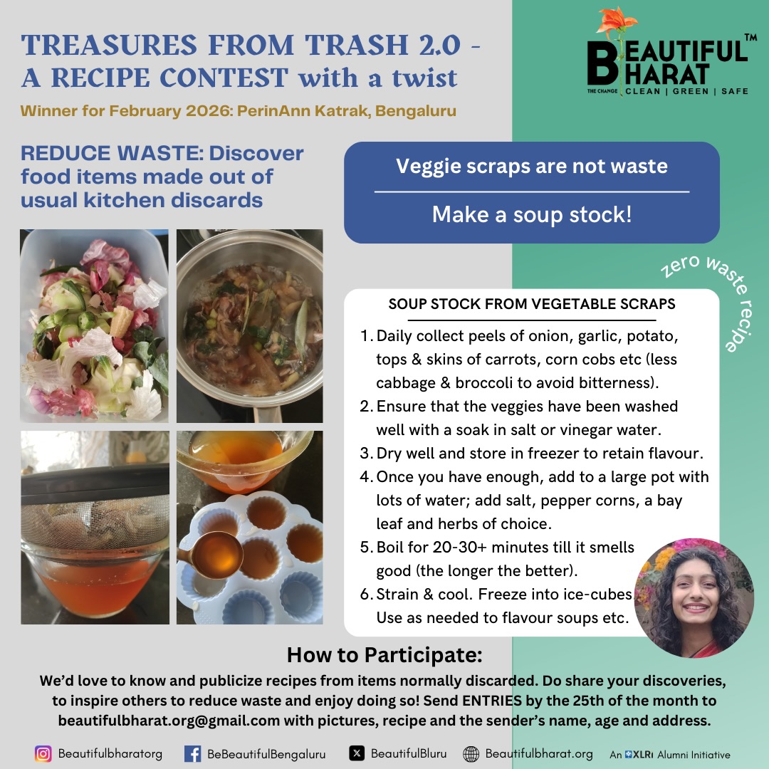 Stop tossing vegetable scraps into the bin! They make an amazing base for most dishes. Make a veggie stock instead.
Catch the February 2026 winner of our Treasures from Trash 2.0 contest @perrykatrak. Through the series, we’re discovering how everyday kitchen discards can turn into comforting, zero-waste favourites.
A quick and easy solution for the many veggies scraps in our kitchens is a hearty stock, no need to waste them. PerinAnn shows how scraps can be transformed into a soupy and nutritious stock with a simple recipe and mindful cooking.
This can be used as a soup base, added to gravies for more nutrition or just to deglaze pans.
Let’s divert what usually ends up in wet waste bins or landfills. Not just to compost, but one step better, these go to a plate of goodness! This recipe is a gentle reminder that reducing food waste doesn’t mean compromising on taste, instead you get enhanced flavours with higher vitamins - low-waste cooking at its best!
Through Treasures from Trash 2.0, we’re reimagining kitchen scraps and celebrating traditional wisdom that knew better than to throw food away. Explore more clever, waste reducing recipes in our Food Waste highlight, and find the full collection via the link in our bio.
Got a forgotten kitchen secret or a creative way to use “waste”? We’d love to feature it.
Will you try this one? Don’t forget to tag us with #TreasuresFromTrash and share your ideas with us
#recipe #simplerecipes #foodwaste #vegetablestock