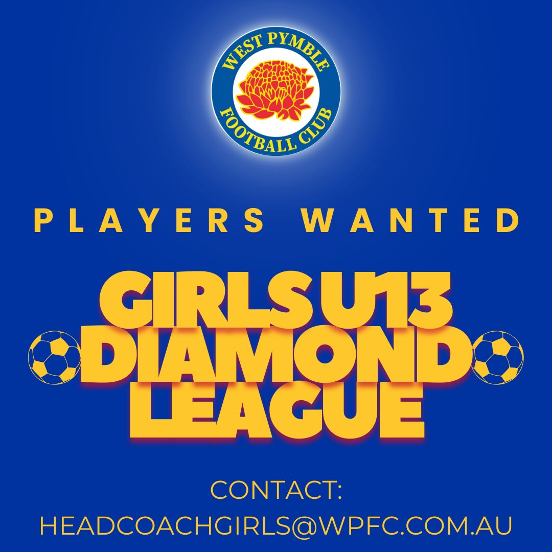G13 diamond league players wanted! 💛💙
Are you a girl, under 13, looking for a fun way to spend your Sunday mornings? Our G13 diamond league team is perfect for you!
This is a great way to make new friends out of school, it’s fun and competitive soccer.
This team trains with a professional coach 2 times a week on Tuesday and Thursday evenings. Games are on Sunday mornings, pre-season training has already begun!
So why wait? Register now!
If you are interested please email:
📧 Headcoachgirls@wpfc.com.au
