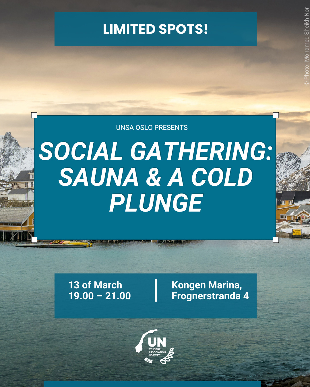 UN Theme Week Closing Event
We’re wrapping up UN Theme Week with a sauna session at Kongen Marina.
Join us Friday evening for a relaxed end to a week of discussions, panels, and events. The sauna is booked from 19:00–21:00, and afterwards it’s possible to head into the bar at Kongen Marina, which is open until 23:00.
🗓 Friday, March 13
🕖 19:00–21:00
📍 Kongen Marina, Frognerstranda 4
There are 12 spots available, with a 100 NOK participation fee.
Drinks can be ordered directly in the sauna (no outside drinks allowed).
Link for registration: https://docs.google.com/forms/d/1TFdpDT4d0VEA6chsiPr-l2y3Ht41XQGD_E3altPJT-s/edit
After registration, you will get a confirmation e-mail to secure your spot and pay the fee. We look forward to seeing you there!