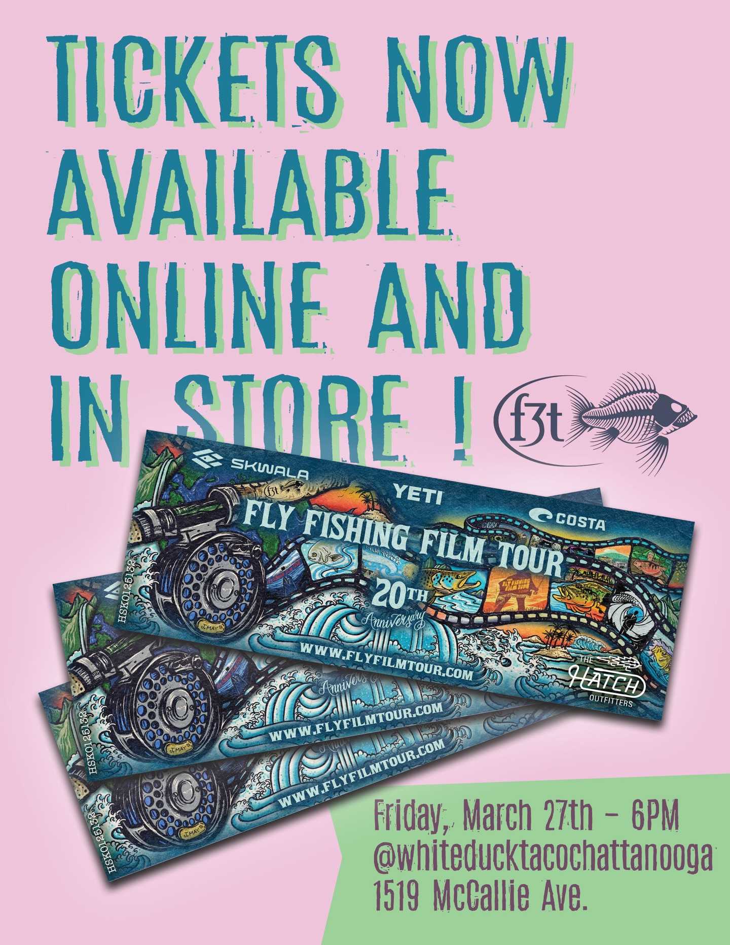 Get ‘em while they’re hot! The @flyfishingfilmtour is less than a month away. Stop by the shop or grab a ticket at thehatchoutfitters.com and we’ll see you at @whiteducktacochattanooga on March 27th!