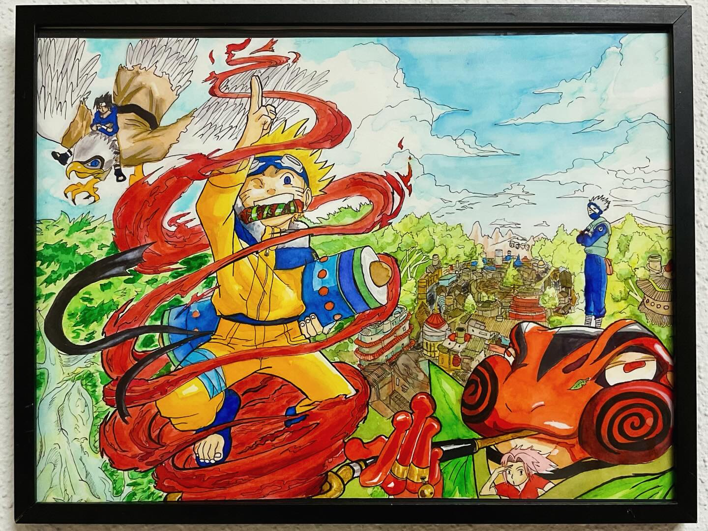 Voici le tout premier projet de Célestin : la reproduction d’une illustration de Masashi Kishimoto, tirée d’un art book de Naruto.
L’illustration originale a été réalisée avec des marqueurs de type Copic. Le parti pris de Célestin était d’explorer une autre approche afin d’apprendre pour la première fois la mise en couleur à l’aquarelle et aux encres de couleur. Après avoir composé son dessin au crayon, il a réalisé la mise en couleur avec de l’aquarelle et des encres Ecoline et Colorex, avant de terminer avec un encrage aux stylos Sakura Micron et au brush pen Sakura.
#naruto #narutoart #ecoline #colorex #micronsakura